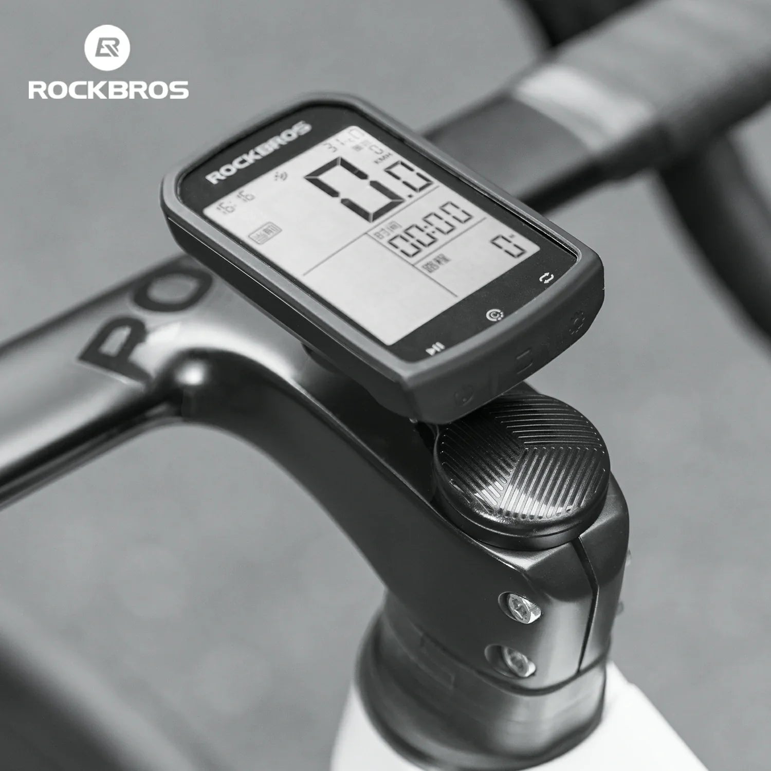 ROCKBROS-US adjustable headset cap bike computer mount, secure and versatile holder for cycling navigation devices on bike handlebars.