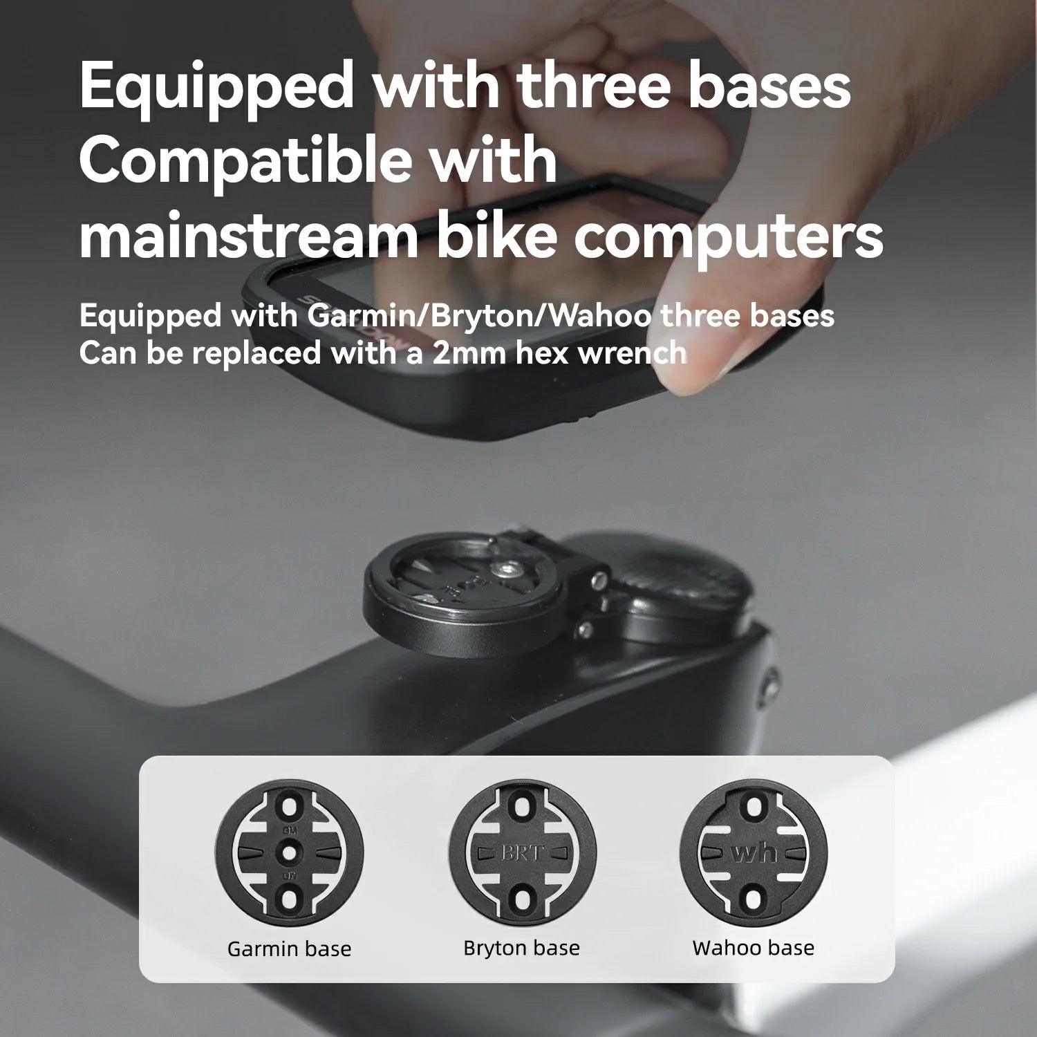 ROCKBROS-US adjustable headset cap bike computer mount, securely attached to bike handlebar with visible mounting mechanism.