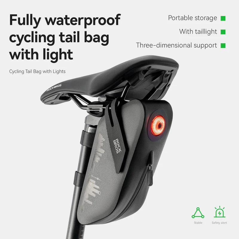 100% Waterproof Bike Saddle Bag with Light - 0.8L - OVERLANDERS Outfitter