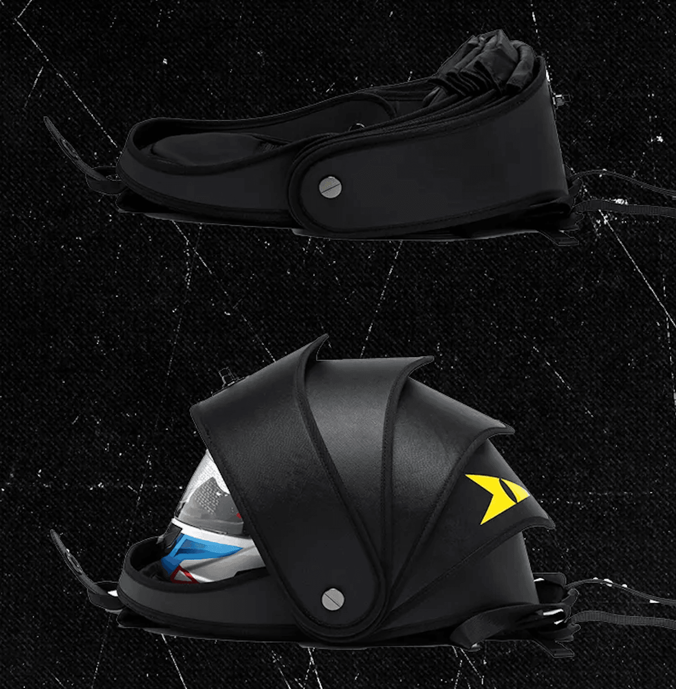 BINSONWHALE™ Devil-Eye motorcycle helmet backpack by Bean's Moto Booth, featuring a bold devil-eye design and durable motorcycle bag style.