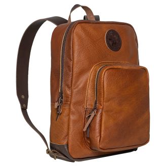 Bison Leather Standard Backpack by Backcountry Sportsman showing durable leather exterior and adjustable shoulder straps.