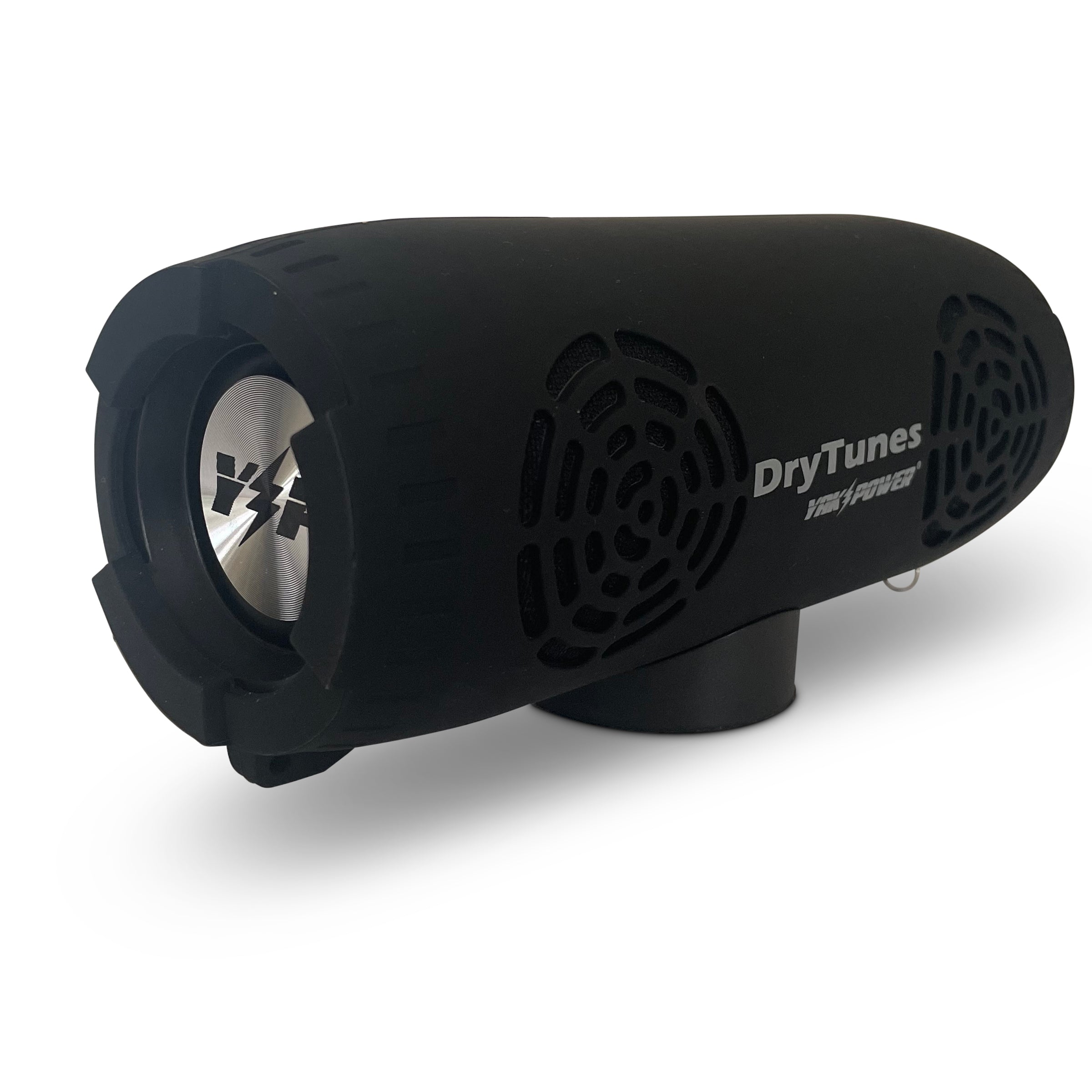 Black DryTunes waterproof floating Bluetooth speaker by Yak Power, portable outdoor audio device with rugged design and splash-resistant features.