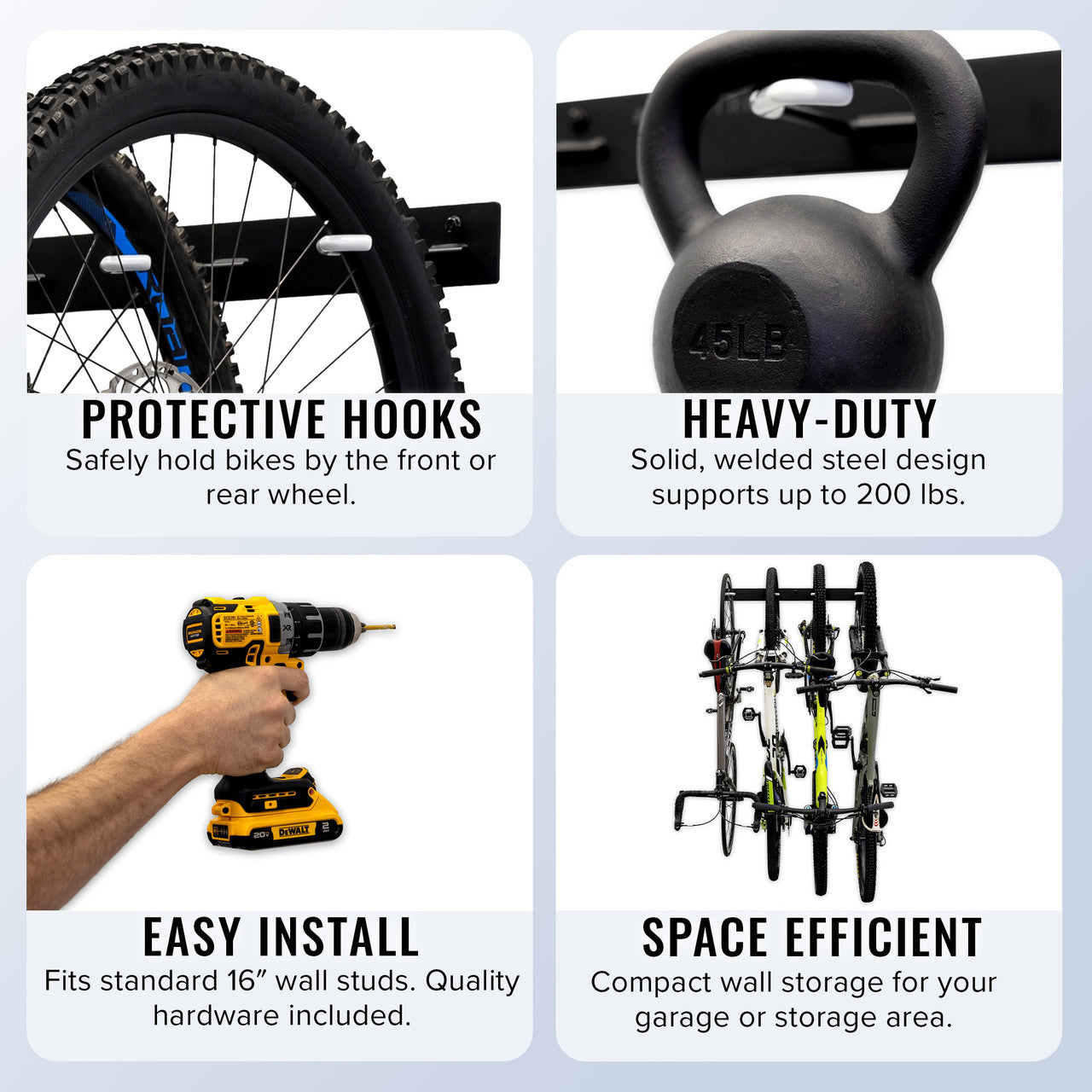 Blackstone Wall Mounted Bike Storage Rack | 4 Bikes | Black - OVERLANDERS Outfitter