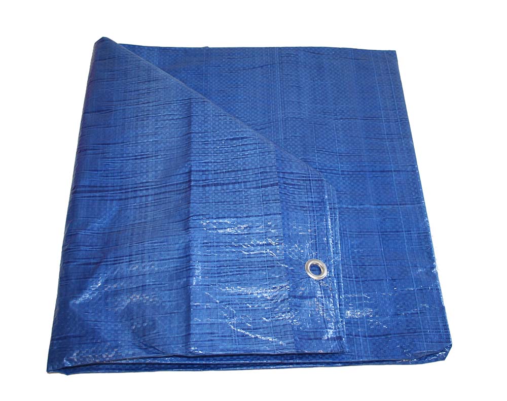 Blue 5x7 foot large tarpaulin by quakekits.com, ideal for shelter and warmth, shown as an emergency-use waterproof tarp.