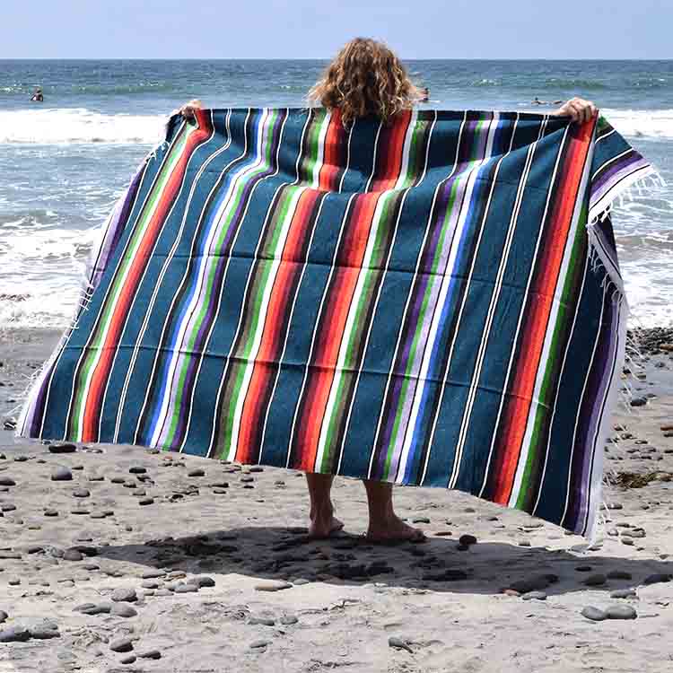 100% Cotton Blue Serape Blanket - OVERLANDERS Outfitter
