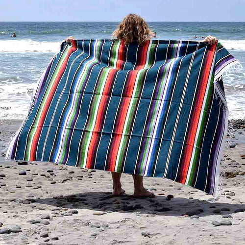 100% Cotton Blue Serape Blanket - OVERLANDERS Outfitter