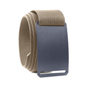 Blue steel belt by GRIP6, durable leather strap with stainless steel buckle, shown in close-up view.