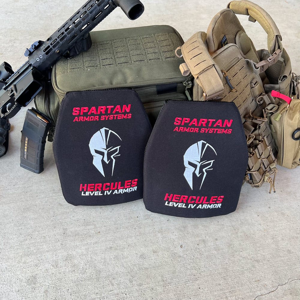 SFT2 Tactical Spartan Level IV ceramic body armor package with protective plates and adjustable straps on a neutral background.