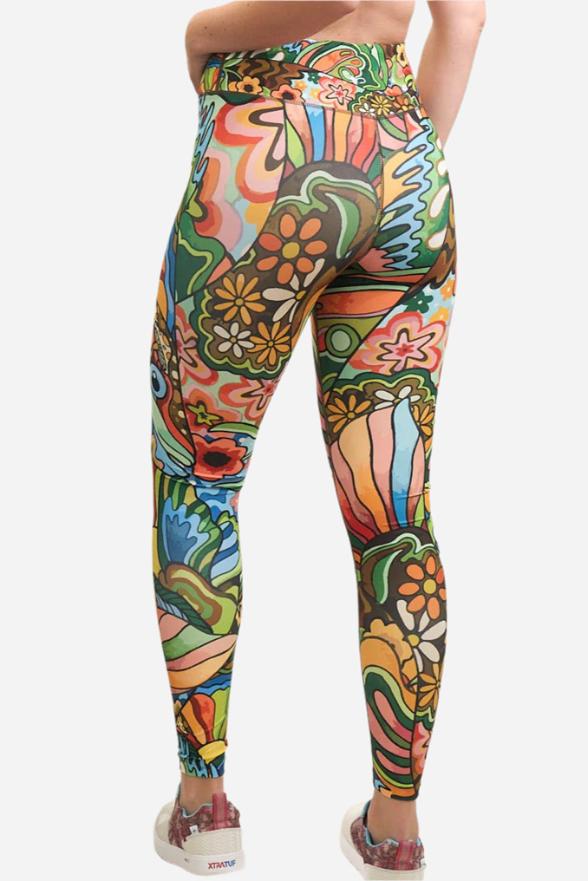 FisheWear Boho Bass high-waisted leggings with vibrant bohemian print, stretchy fit, and comfortable high-rise design.
