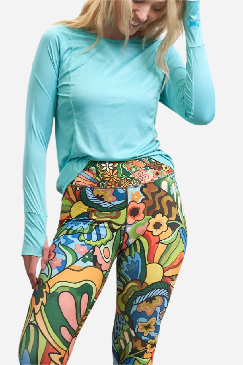 FisheWear Boho Bass high-waisted leggings with bohemian patterns, stretchy fabric, and comfortable fit for casual wear.