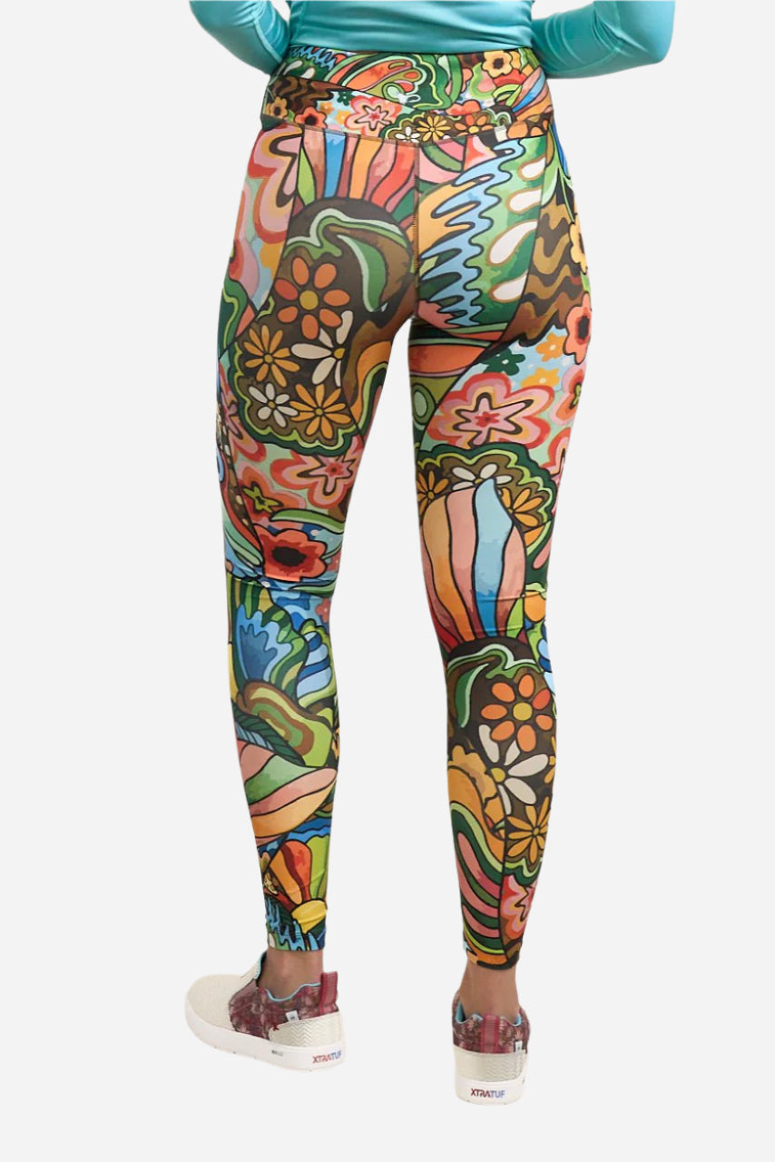 FisheWear boho bass high-waisted leggings with floral and tribal print, stretchy fit, and comfortable high-rise waistband.