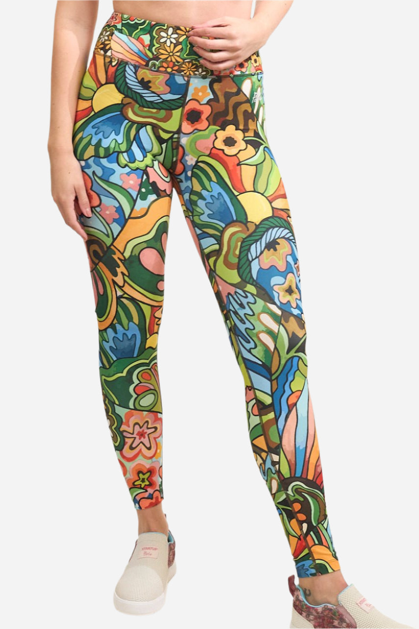 FisheWear Boho Bass high-waisted leggings with bohemian print, stretchy fabric, and comfortable fit for active or casual wear.
