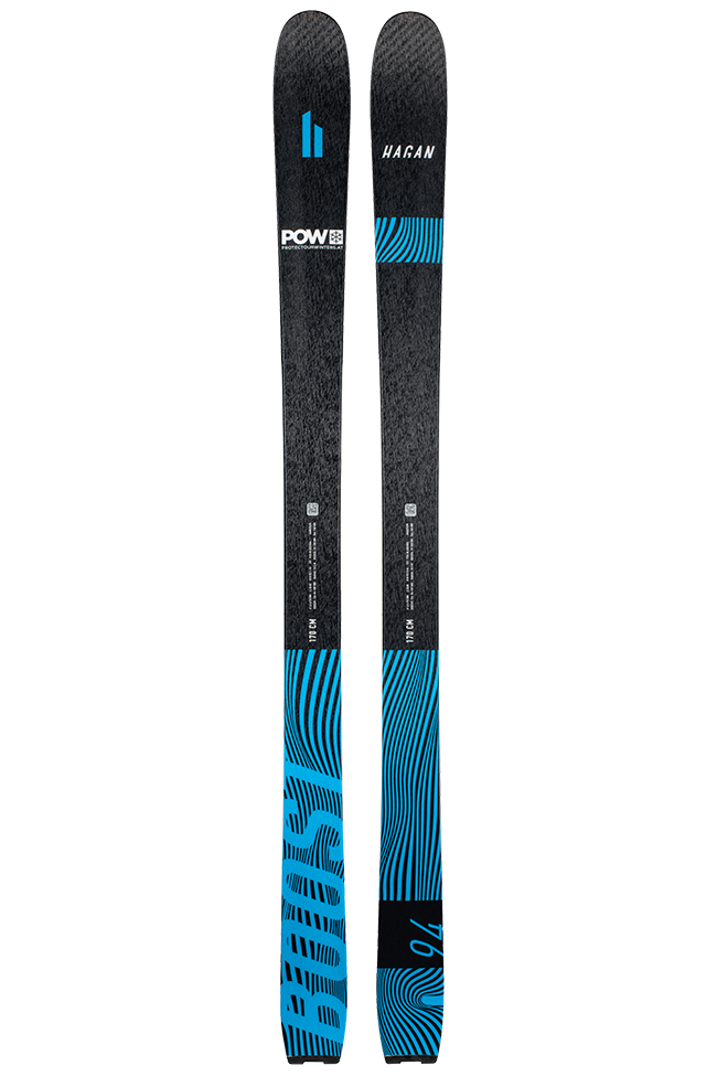 HAGAN Ski Mountaineering Boost 94 POW skis with a sleek black design and lightweight construction for alpine touring.
