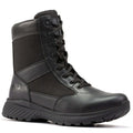 Black men's 8-inch military tactical boots with side zipper by Rock Rooster Footwear Inc, designed for durability and performance.