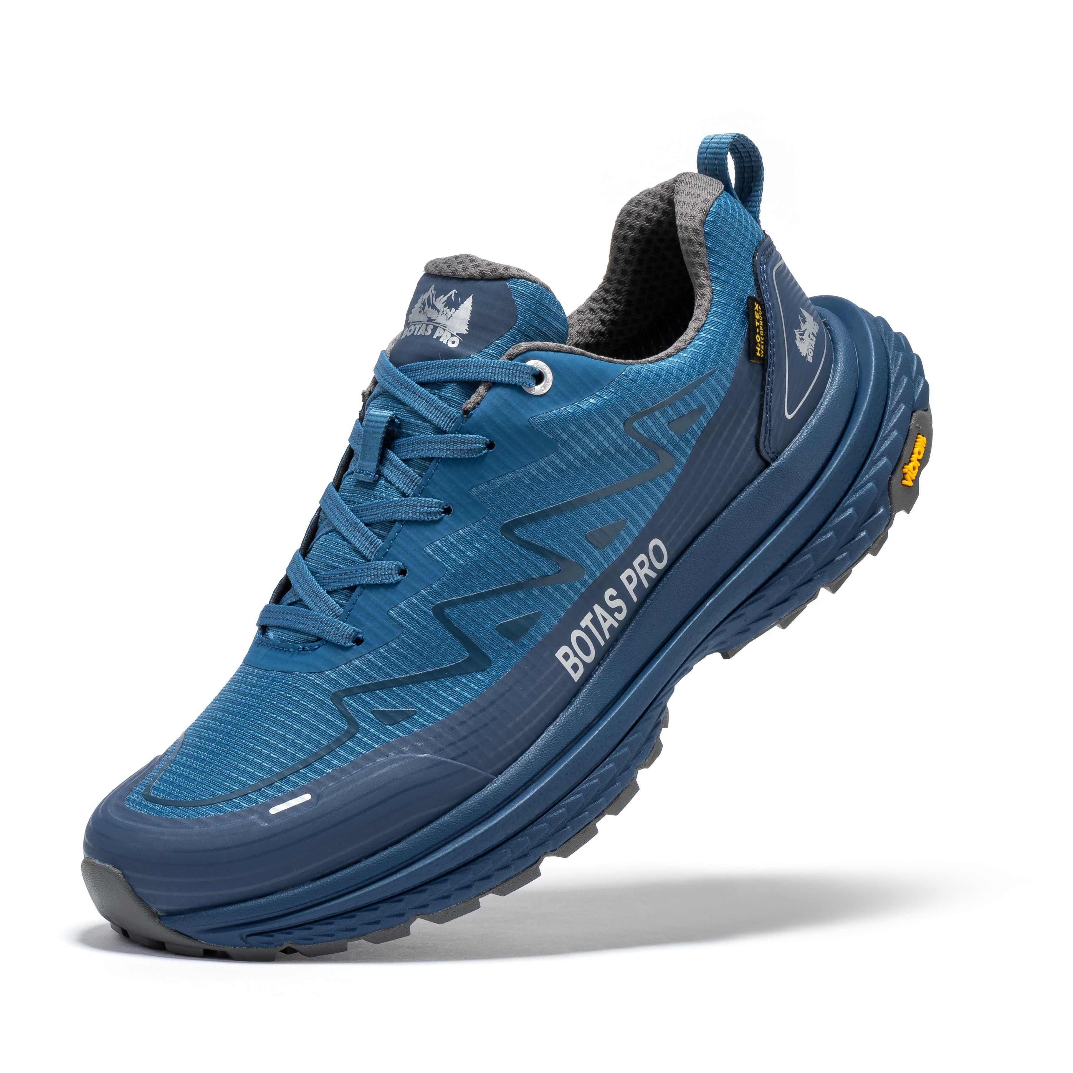 Rock Rooster Pro Blue waterproof hiking shoes with 4-inch ankle support and rugged outdoor design.
