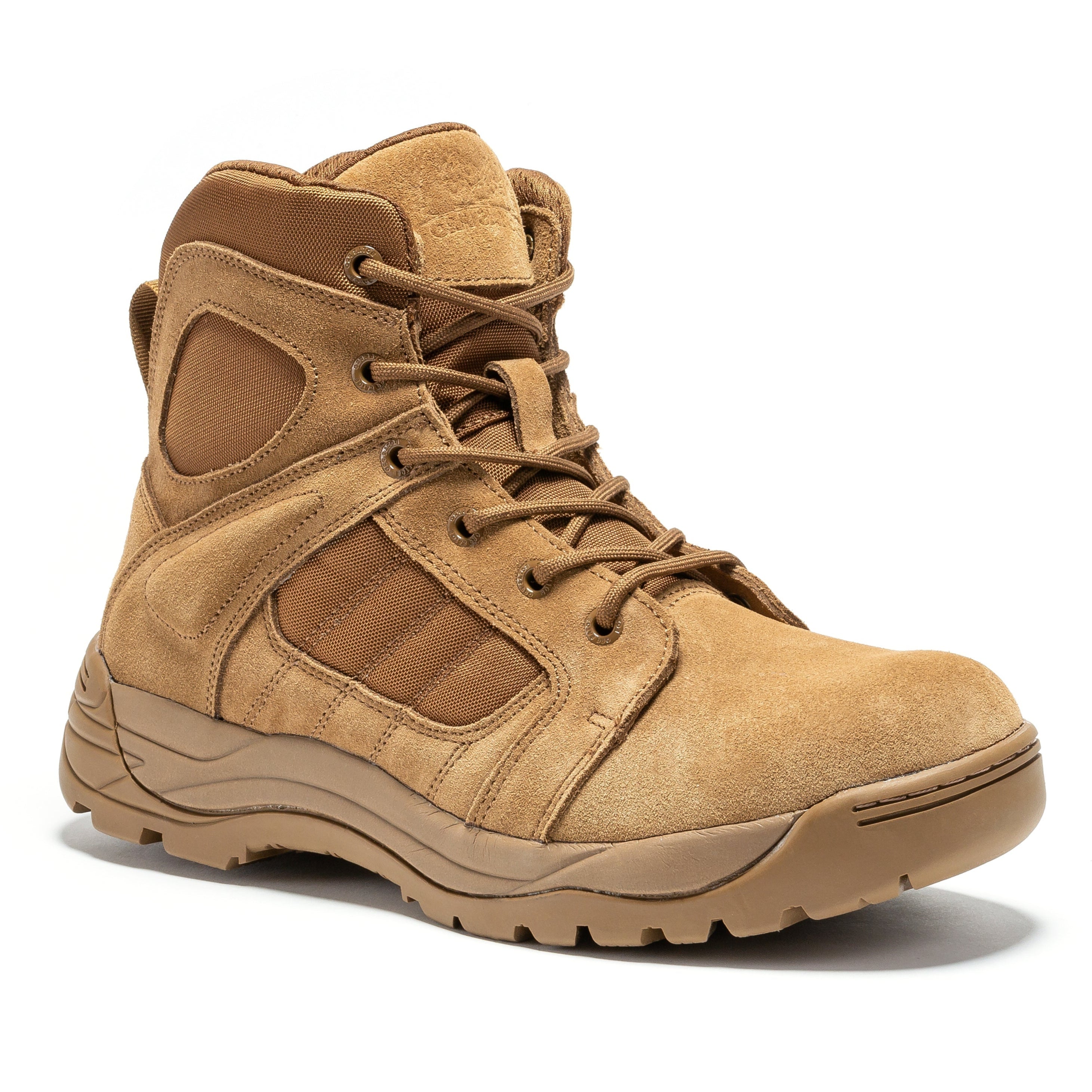 Rock Rooster Pro Coyote men's 6-inch tactical boots with side zipper and rubber sole, designed for durability and comfort.