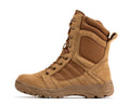 Rock Rooster men's 8-inch tactical boots with side zipper, rubber sole, in coyote color, designed for durability and outdoor use.