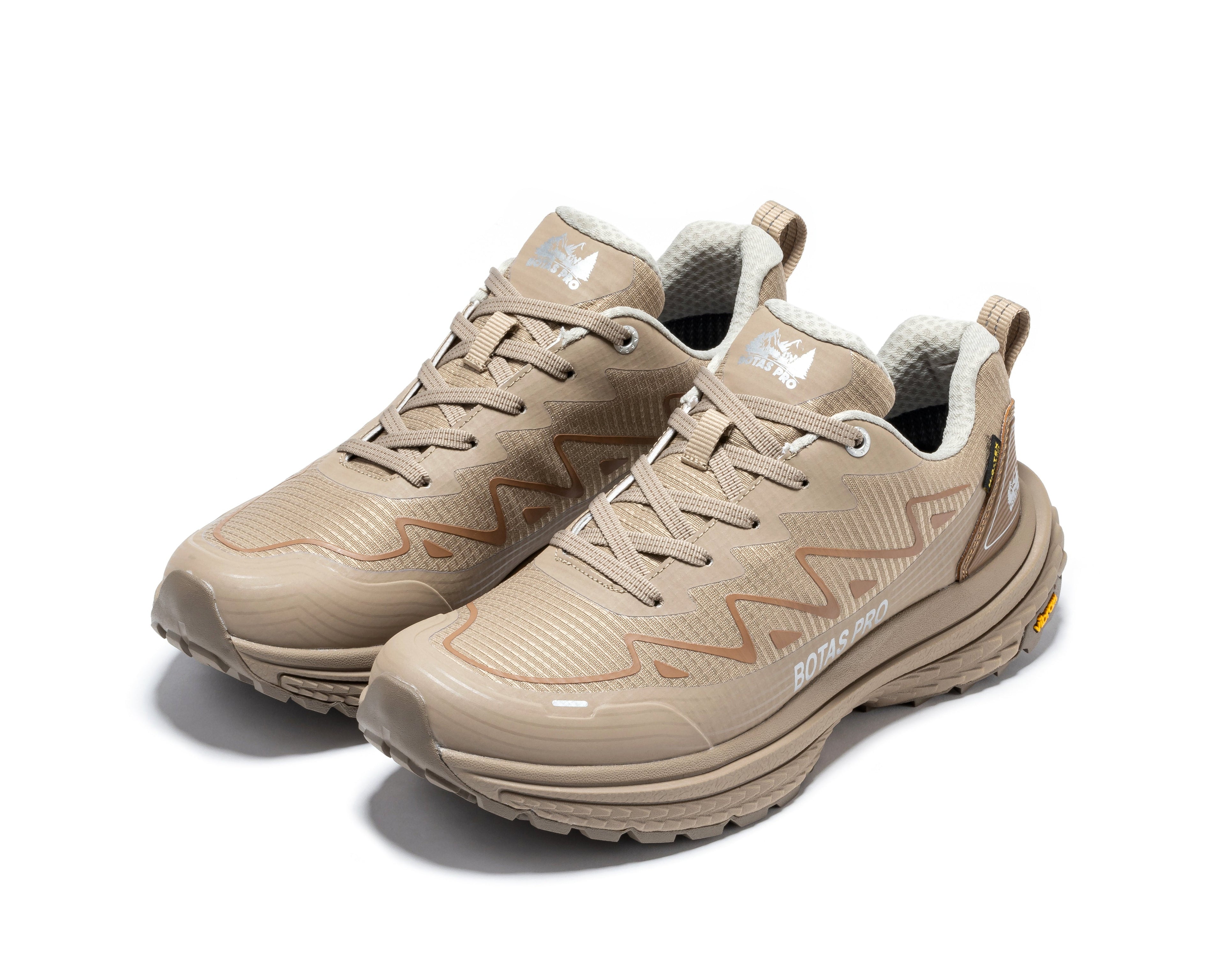 Khaki waterproof hiking boots by Rock Rooster Footwear Inc, 4-inch outdoor shoes with rugged design and sturdy soles.
