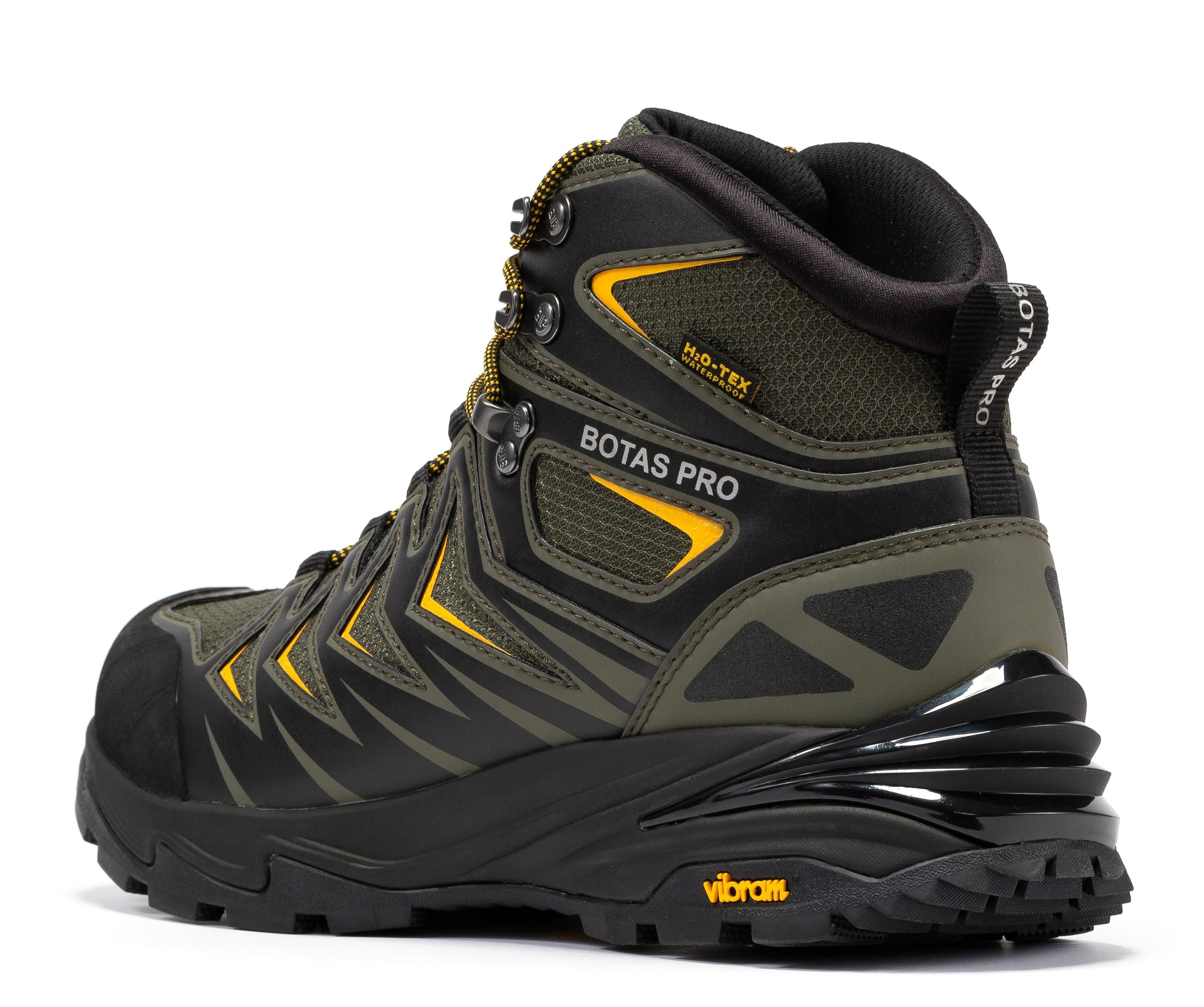 Rock Rooster Pro Metallic Green 6-Inch waterproof hiking boots with VIBRAM® traction lug outsole, showcasing rugged design and sturdy construction.