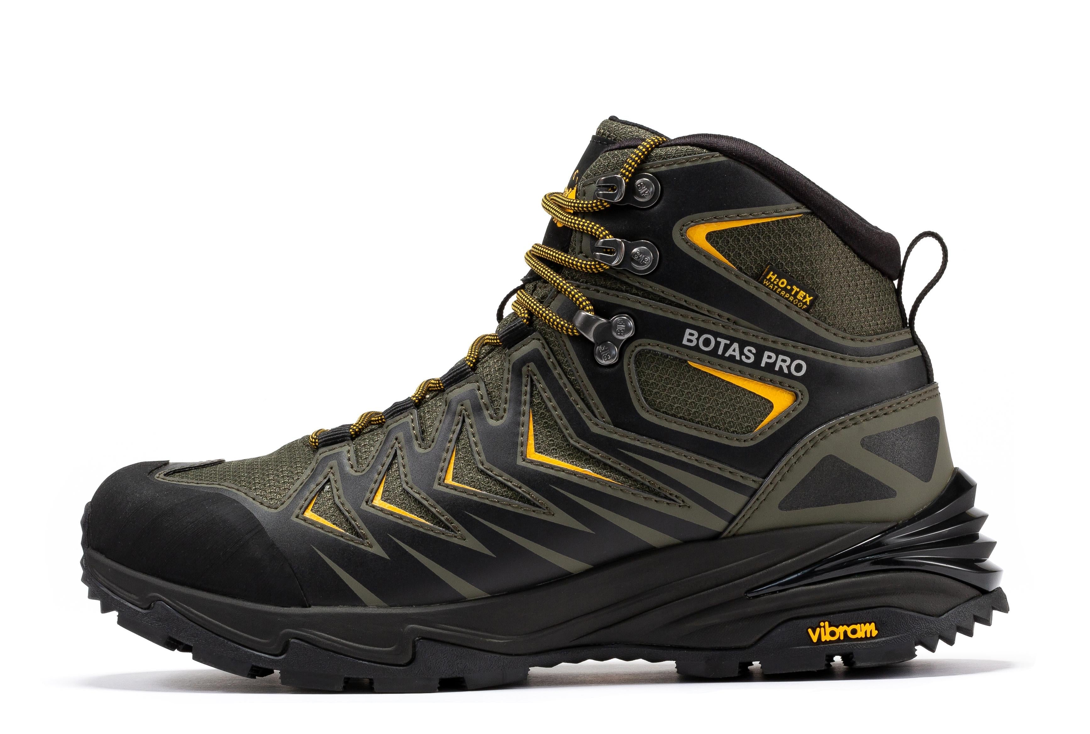 Rock Rooster Pro Metallic Green 6-inch waterproof hiking boots with VIBRAM® traction lug outsole, showcasing durable hiking footwear.