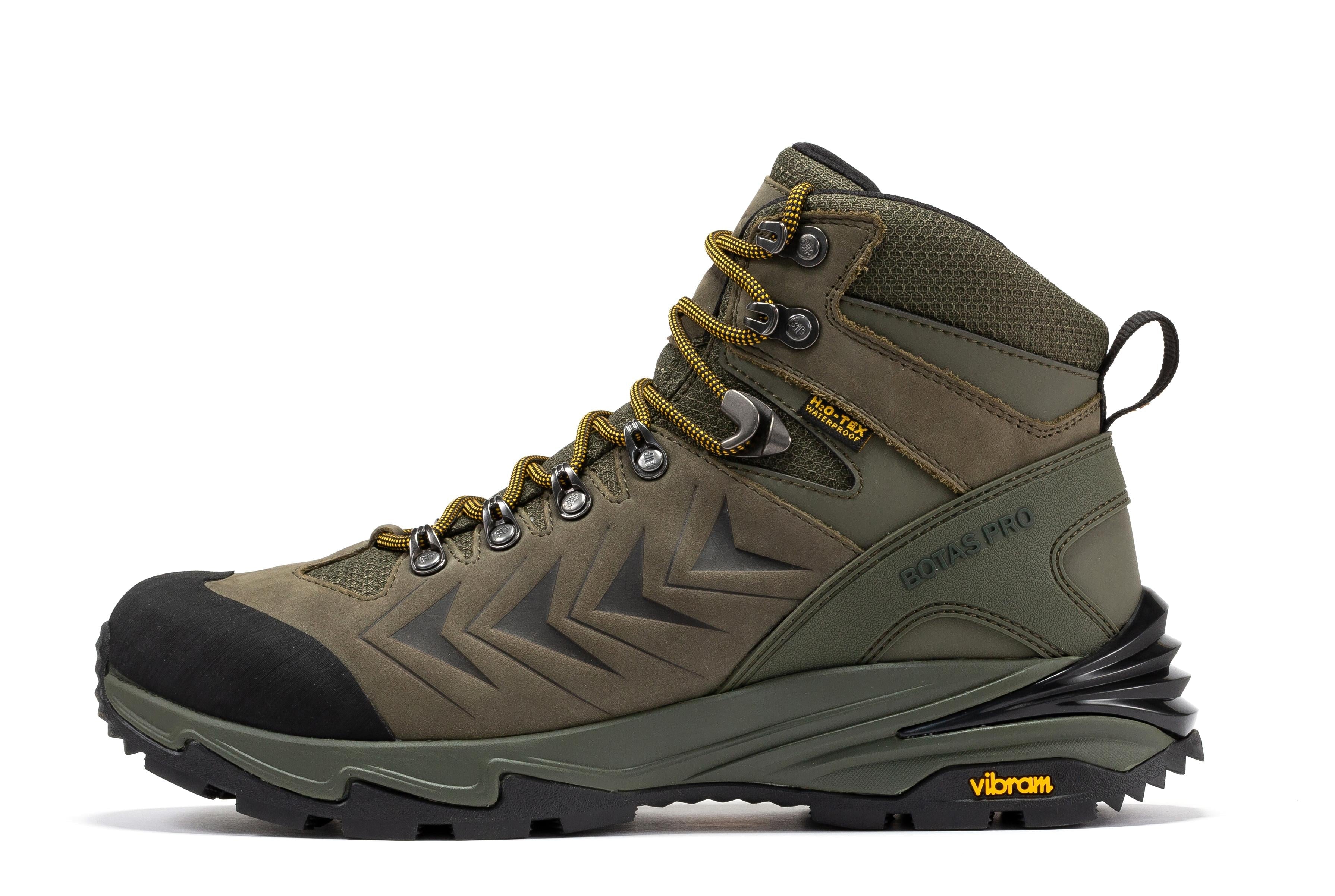 Rock Rooster Pro Olive 6 Inch Waterproof Hiking Boots with VIBRAM® Traction Lug Outsole, showing rugged outdoor footwear.