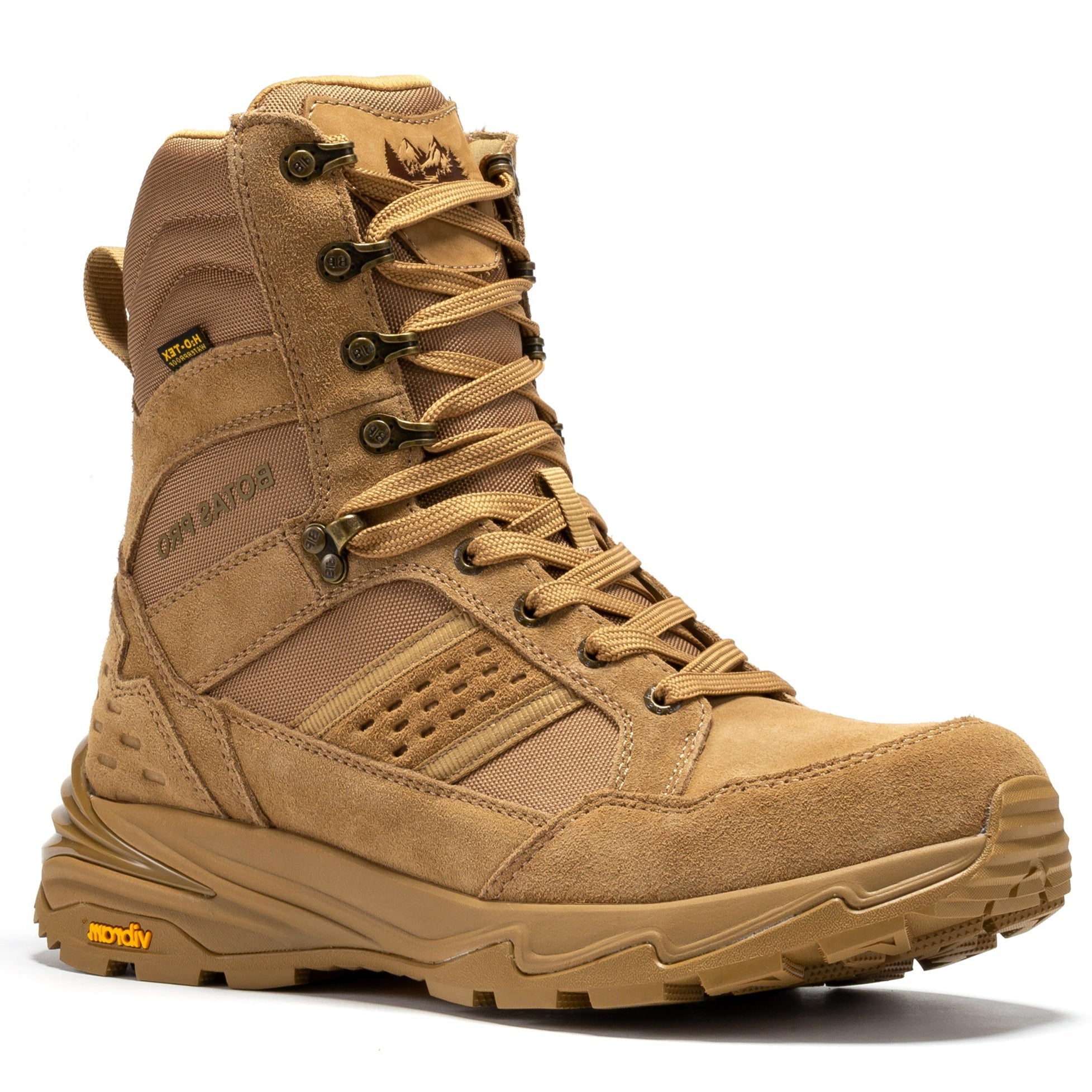 Rock Rooster Pro Sand 8-inch waterproof tactical hiking boots with VIBRAM traction lug outsole, durable and supportive for outdoor hikes.