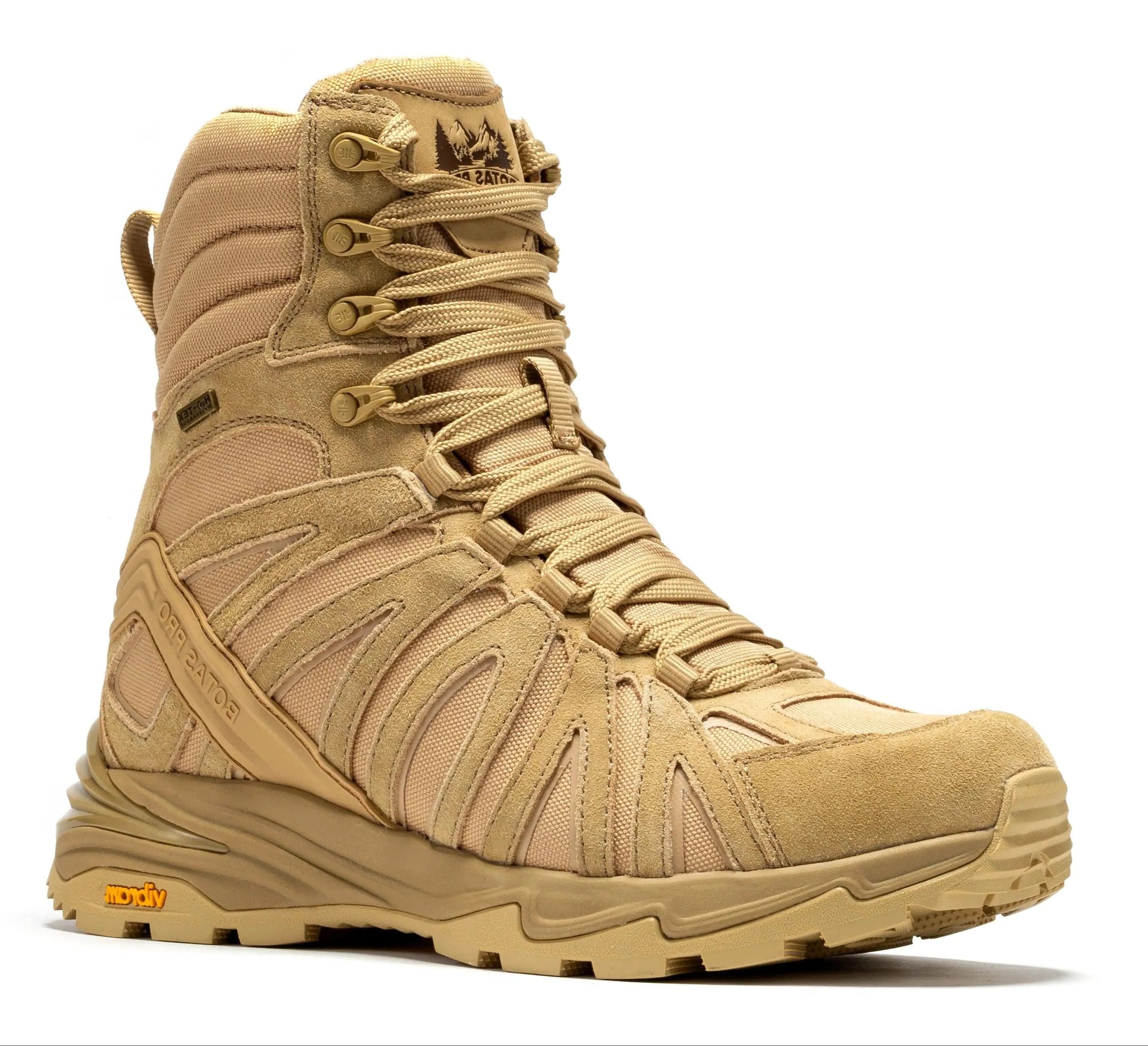 Rock Rooster Pro Sand 8-inch waterproof tactical hiking boots with VIBRAM traction lug outsole, rugged and durable footwear.