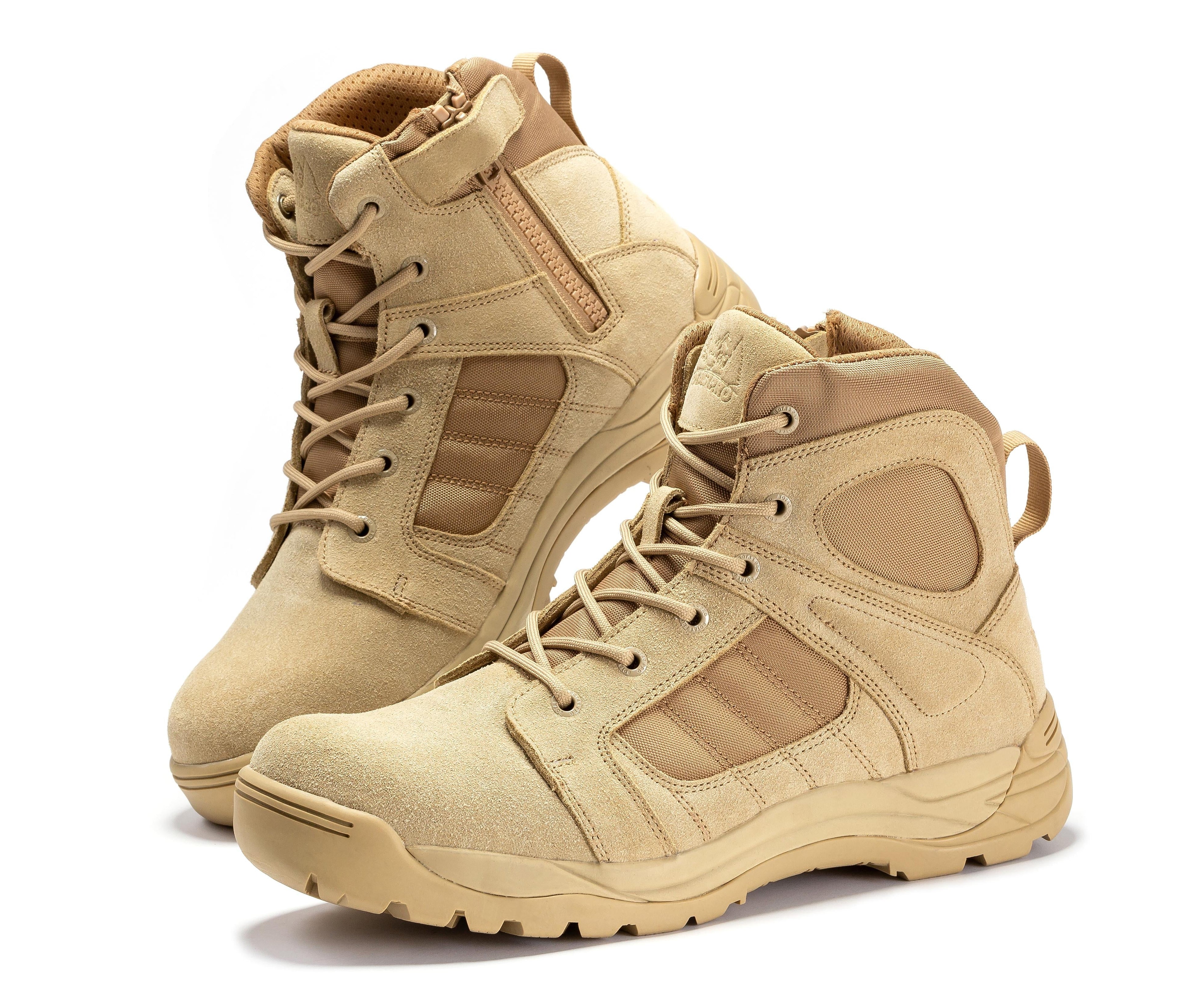 Men's 6-inch tactical boots with side zipper and rubber sole by Rock Rooster Footwear Inc, designed for durability and comfort.