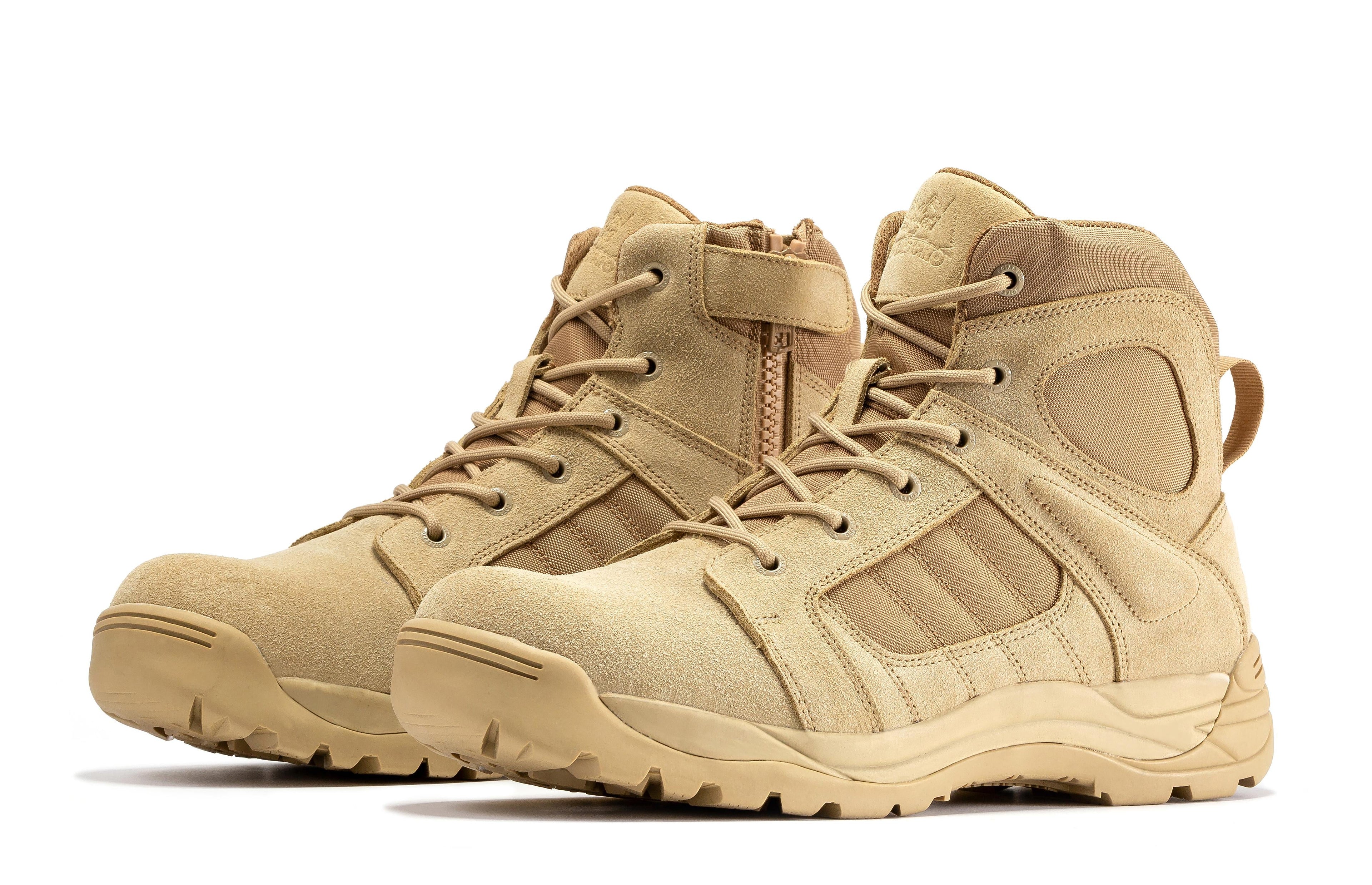 Men's Rock Rooster Pro Sand tactical boots with 6-inch side zipper and rubber sole, designed for durability and comfort.