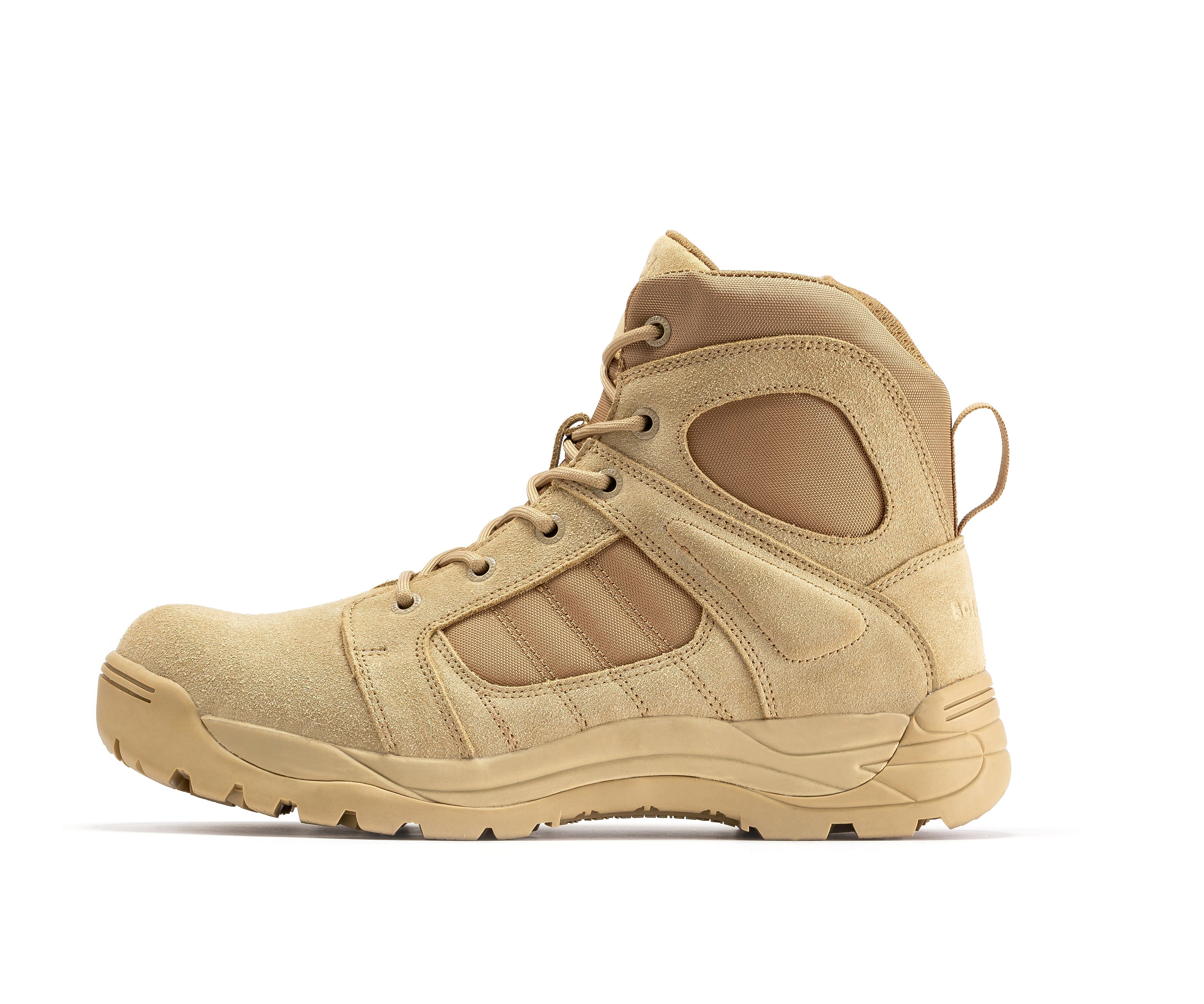 Men's tactical boots by Rock Rooster Footwear Inc with 6-inch height, side zipper, and rubber sole for rugged outdoor use.