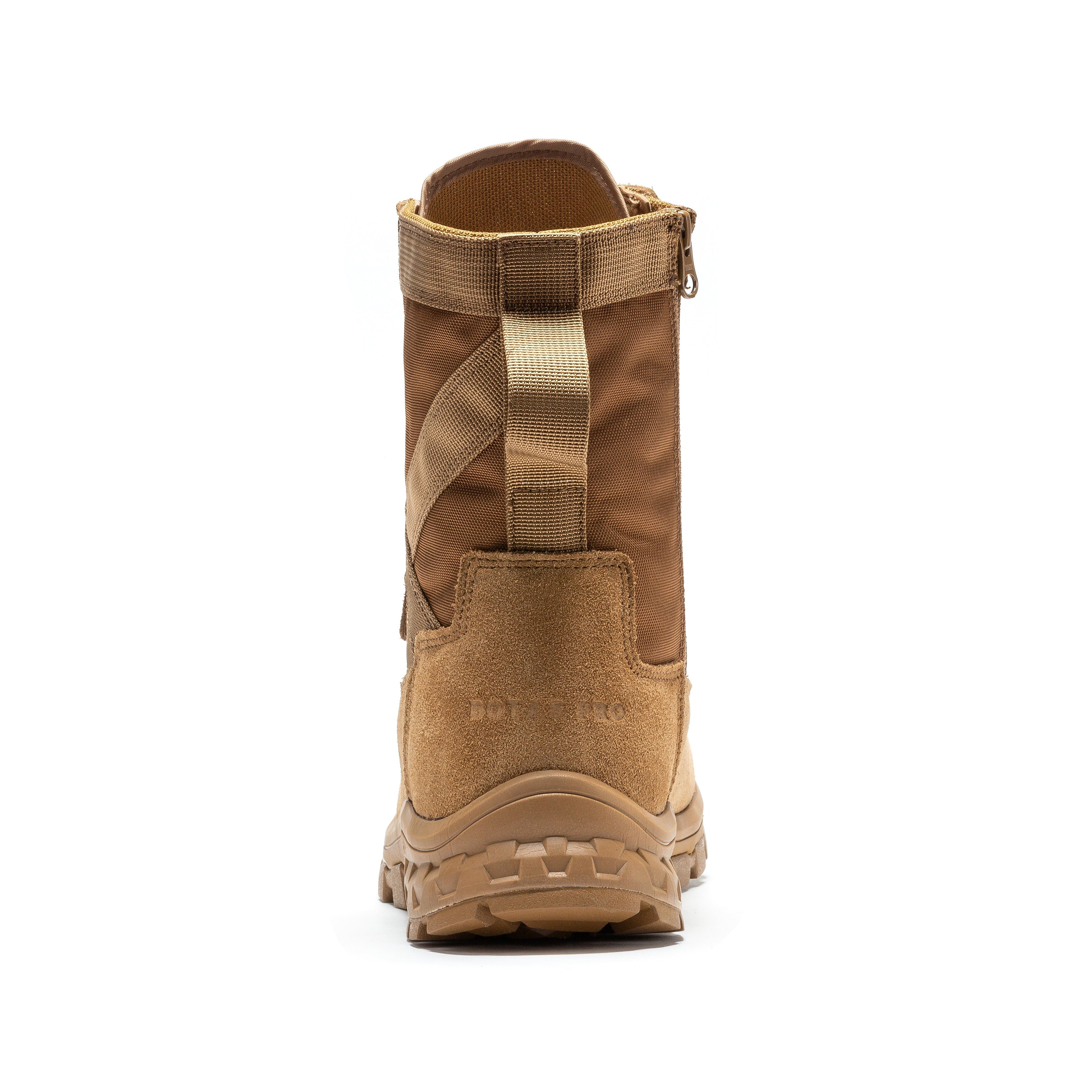 Men's 8-inch Side Zipper Military Tactical Boots by Rock Rooster, in sand color with rugged design and sturdy construction.