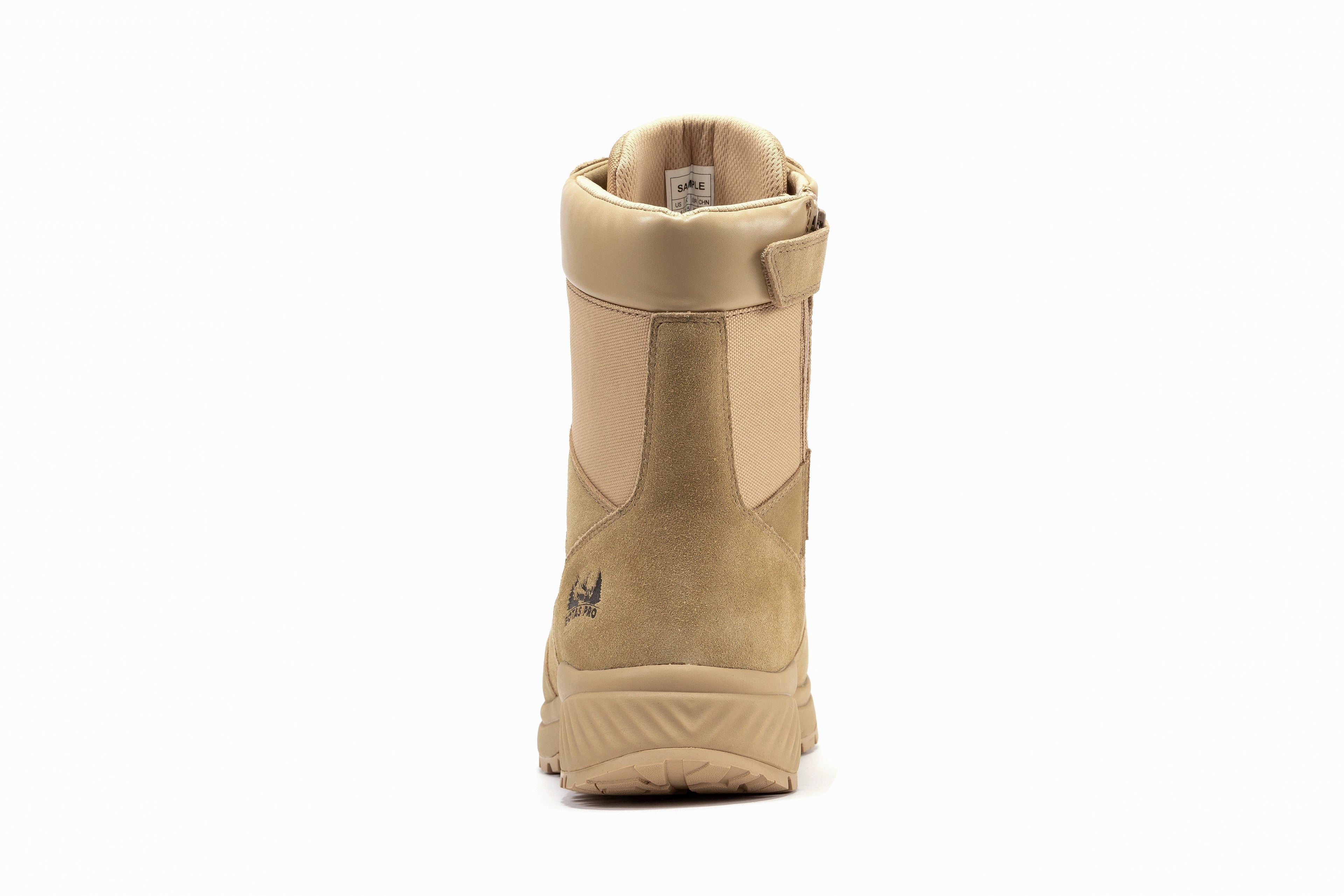 Men's 8-inch Pro Sand military tactical boots with side zipper from Rock Rooster Footwear Inc, rugged and durable for tactical use.