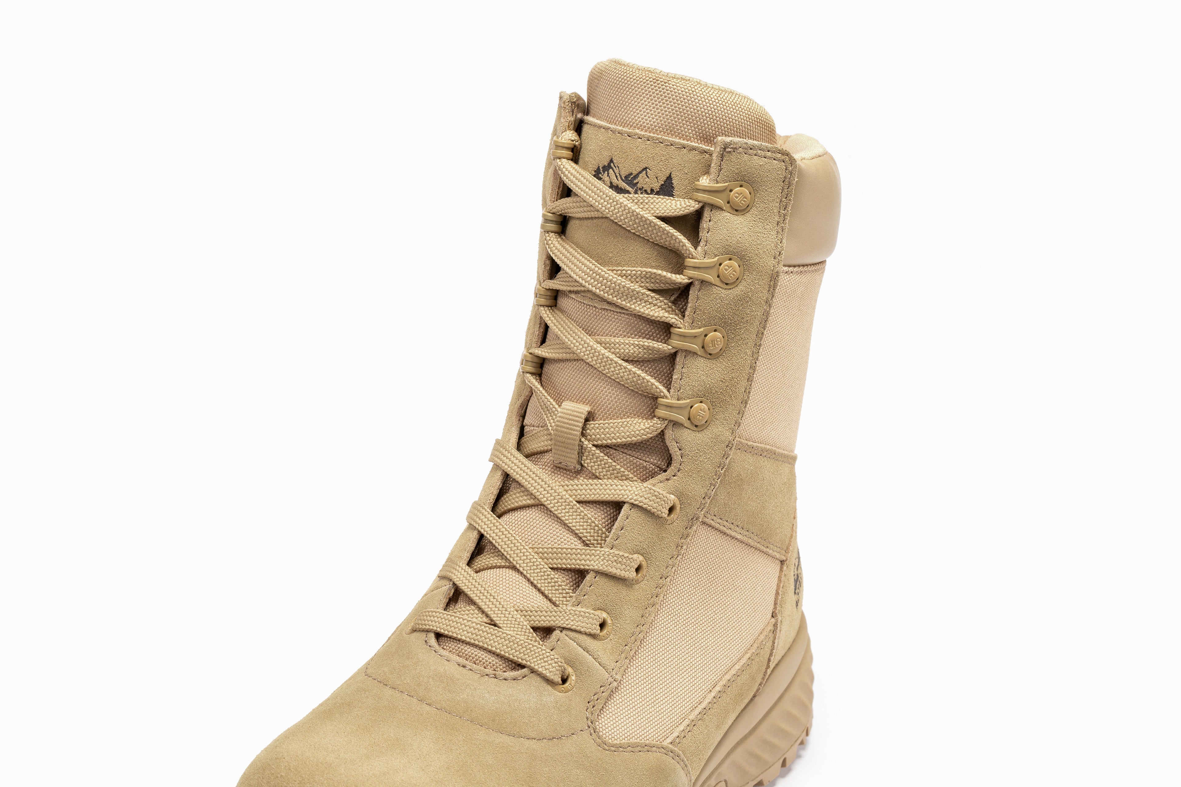 Men's 8-inch Side Zipper Military Tactical Boots by Rock Rooster Footwear in sand color, featuring rugged design and side zipper closure.