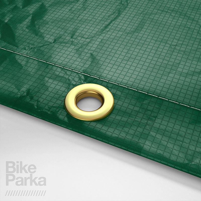 ZEITBIKE BikeParka cargo bicycle cover in brass forest green, weather-resistant outdoor protection for bikes.