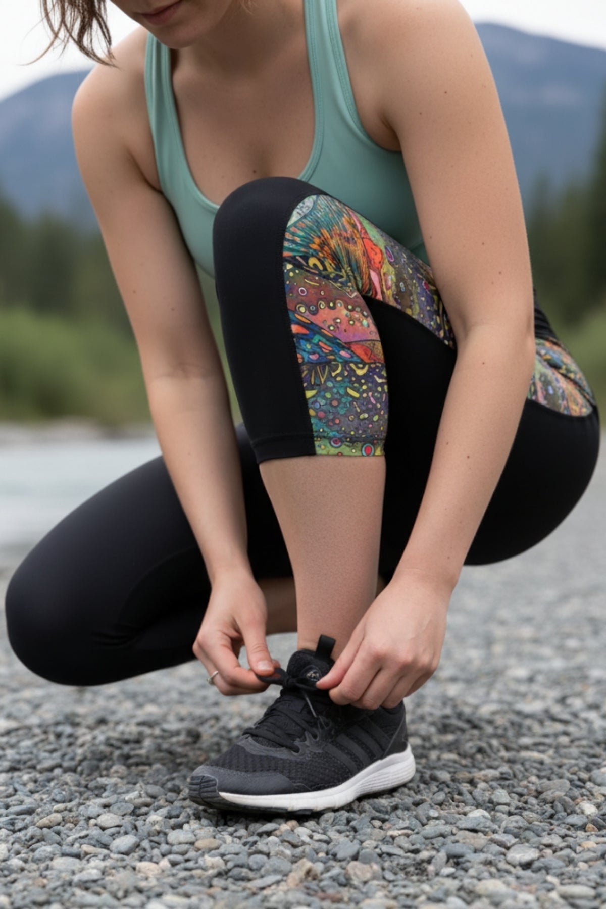 FisheWear Brookie Pocket Capri Leggings displayed on a model, featuring a high waist and side pockets for activewear comfort.