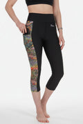 FisheWear Brookie Pocket Capri Leggings shown in black with side pockets and a high-waisted fit, ideal for active wear and casual outings.