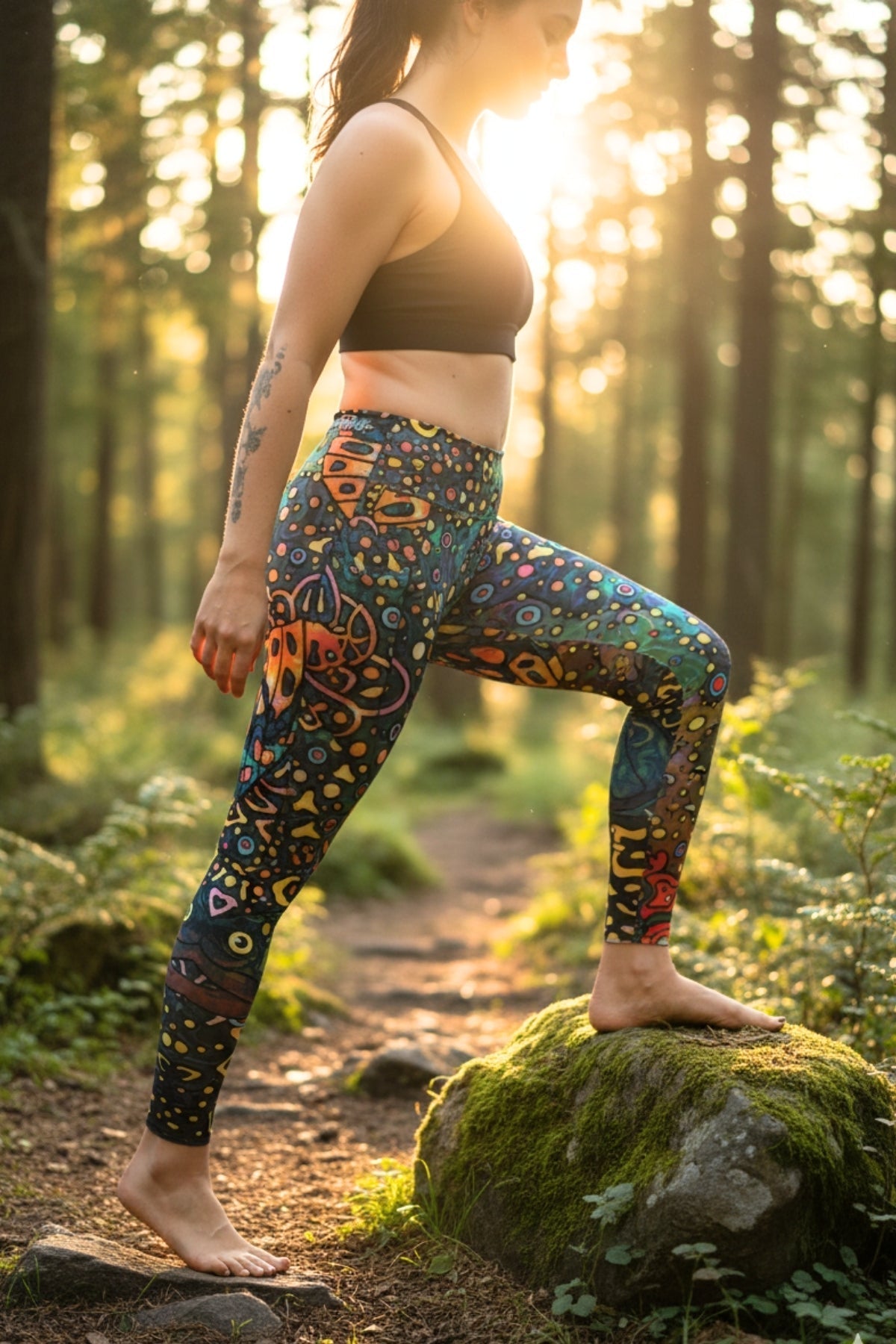 FisheWear Brookie Signature Leggings showing a close-up of the black leggings with subtle FisheWear logo details.