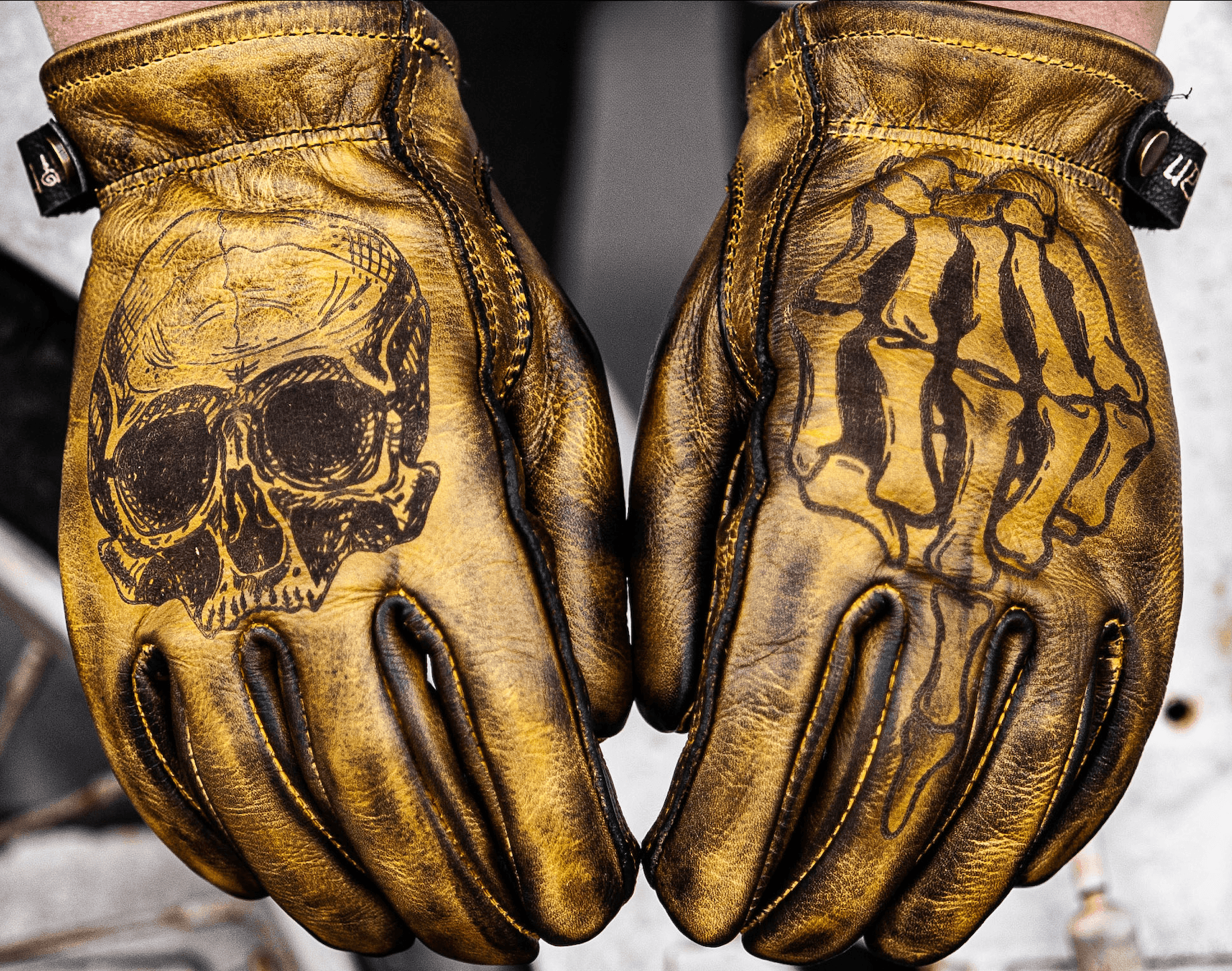 Indian Monkey™ handcrafted AAA cowhide motorcycle gloves with reinforced stitching, featuring a sleek black design and snug fit.