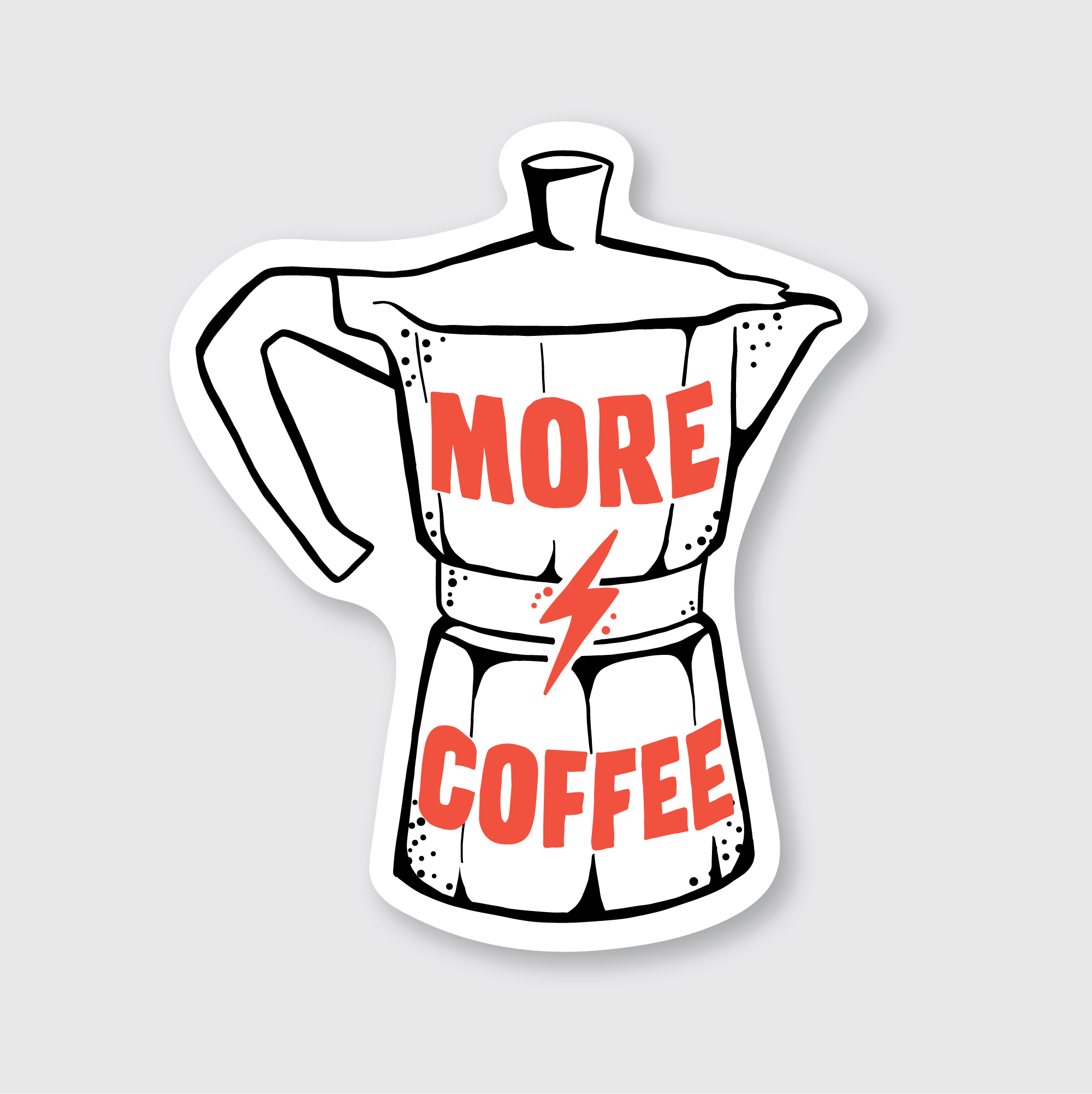 Colorful coffee-themed sticker featuring the "More Coffee" design by Pike Street Press, perfect for decorating notebooks or laptops.