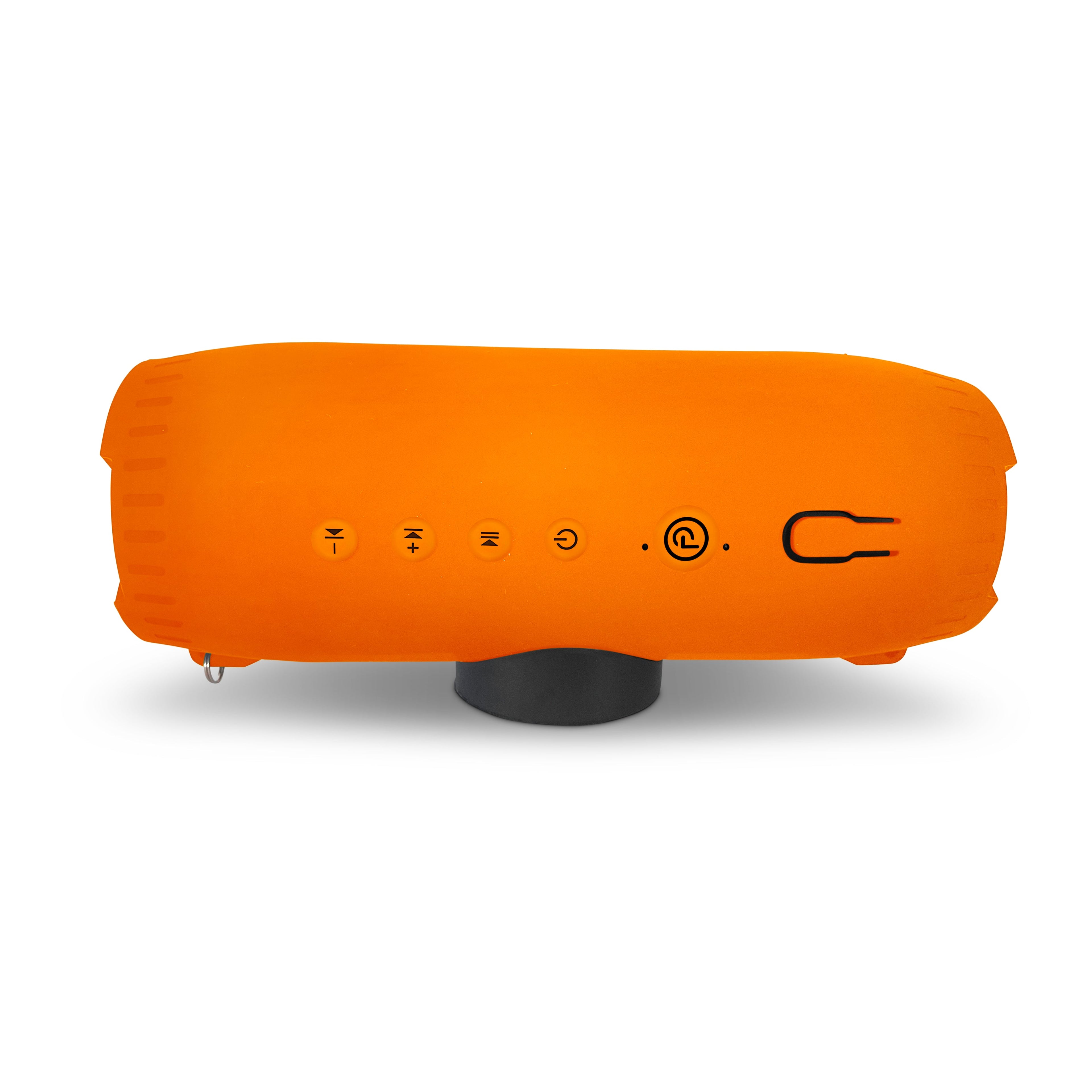 Yak Power Drytunes portable waterproof floating Bluetooth speaker shown outdoors, compact design with control buttons and waterproof features.
