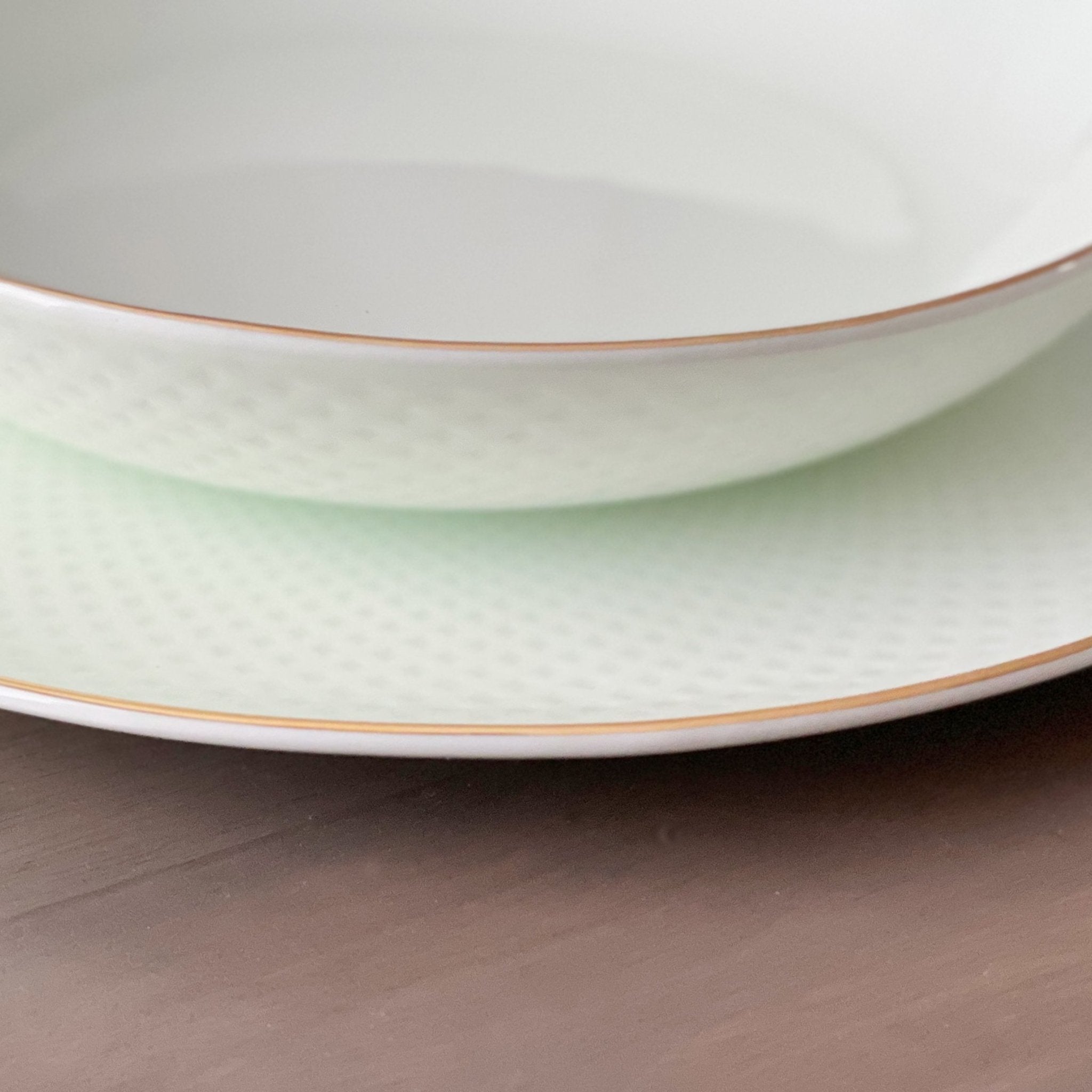 Camille Bone China Dinnerware Set - White/Pistachio - OVERLANDERS Outfitter