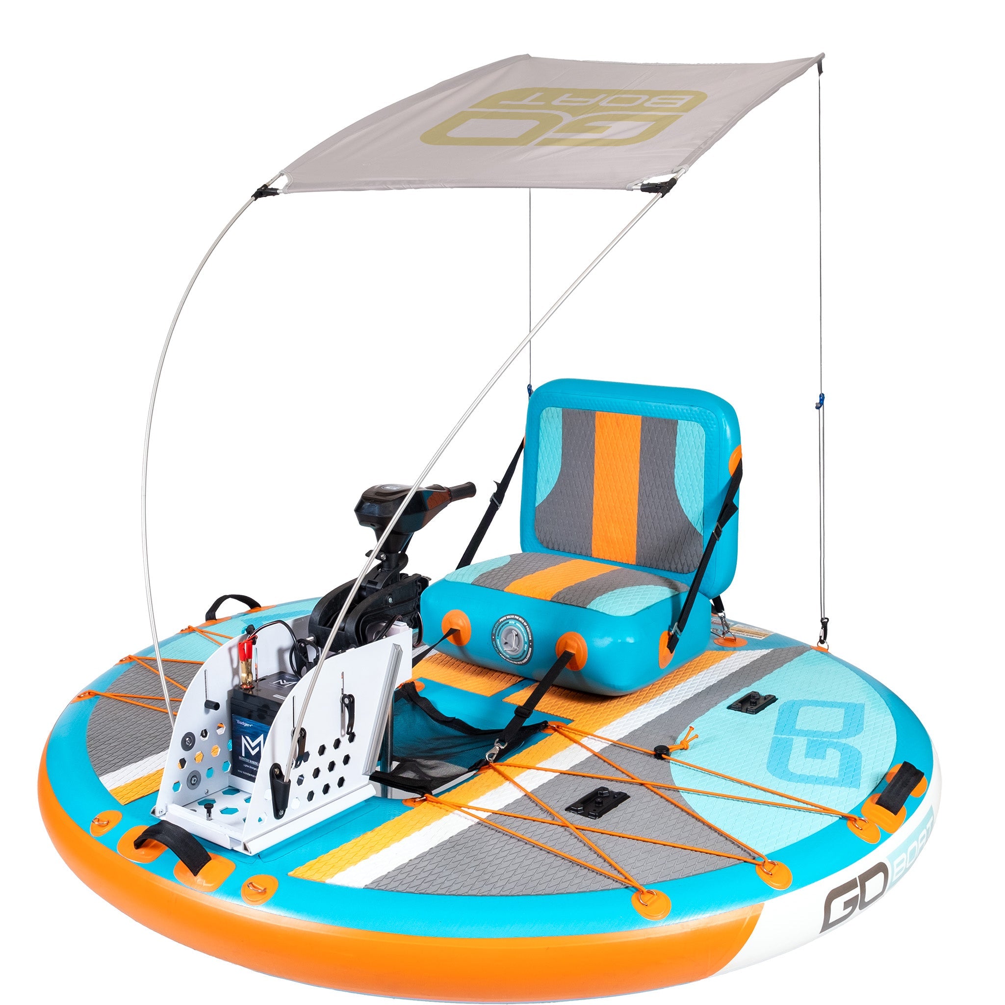 Gold GoBoat canopy providing shade and protection, designed to fit seamlessly on GoBoat models for outdoor boating comfort.