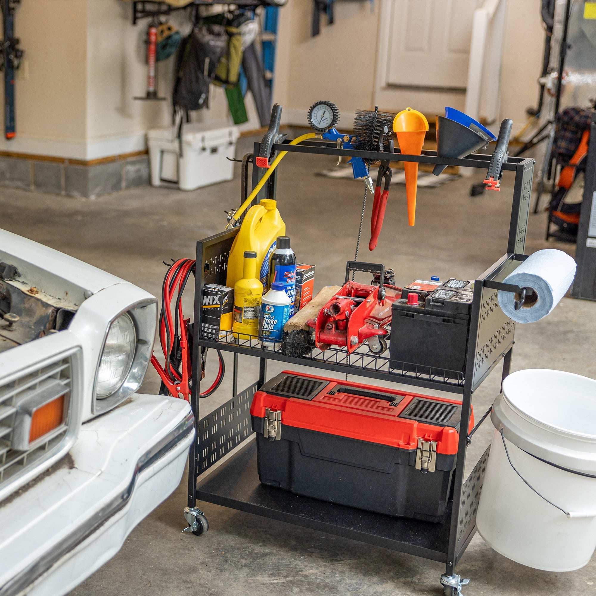 The Everything Utility Cart with Pegboard & Bucket Rack - OVERLANDERS Outfitter