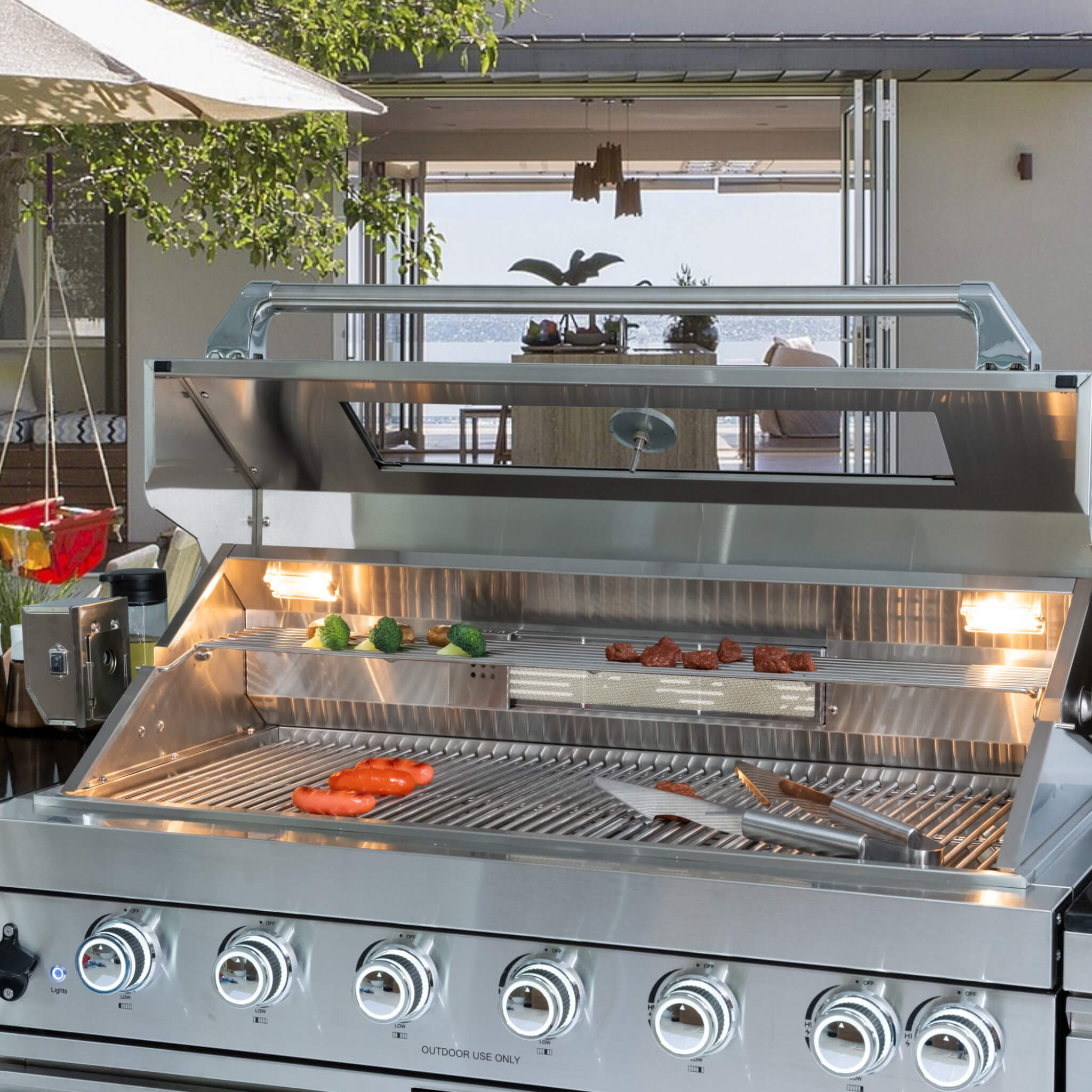 Castelle Flame Granite Outdoor BBQ Kitchen Island With 43-Inch 6-Burner Gas Grill, Rotisserie Kit, Cabinets, And Sink (SAK73518) - We The Collective