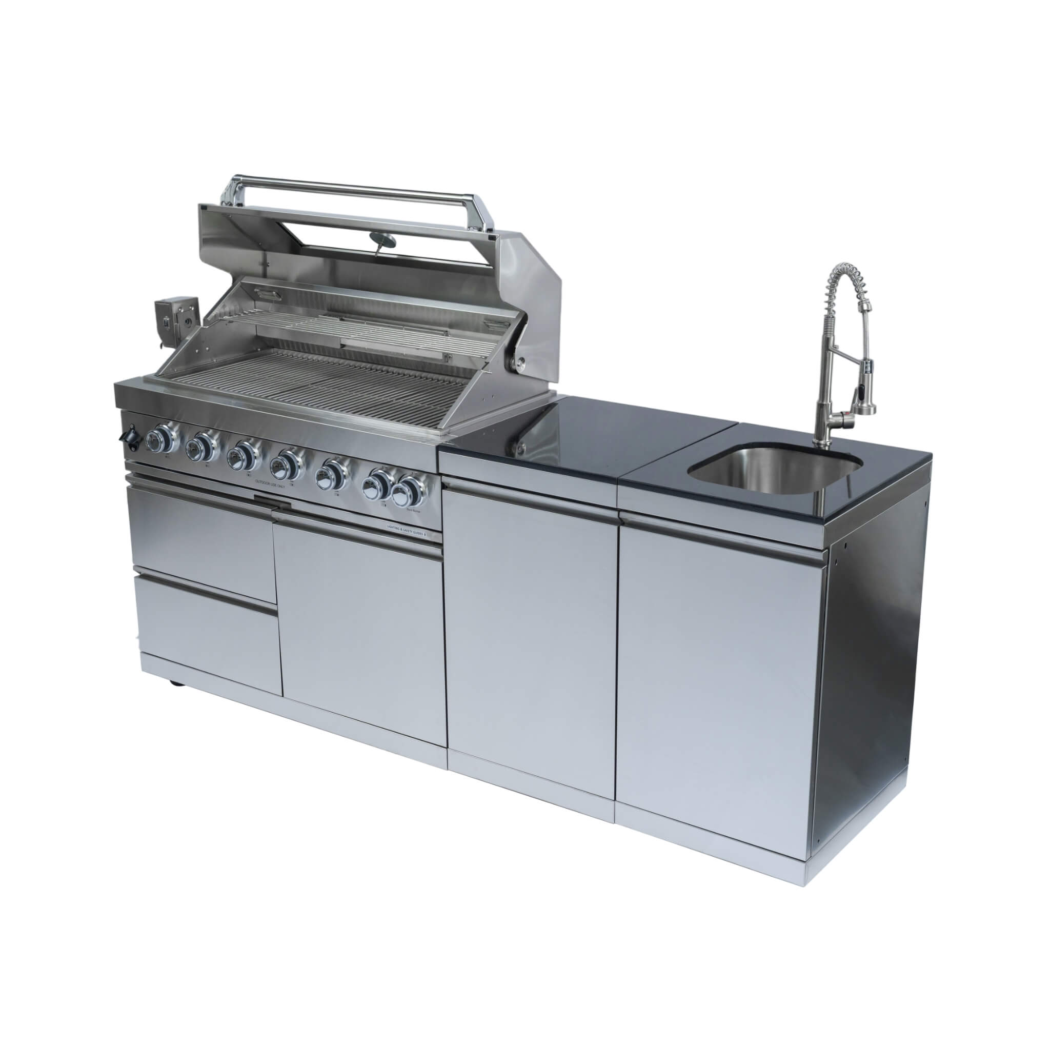 Castelle Flame Granite Outdoor BBQ Kitchen Island With 43-Inch 6-Burner Gas Grill, Rotisserie Kit, Cabinets, And Sink (SAK73518) - We The Collective
