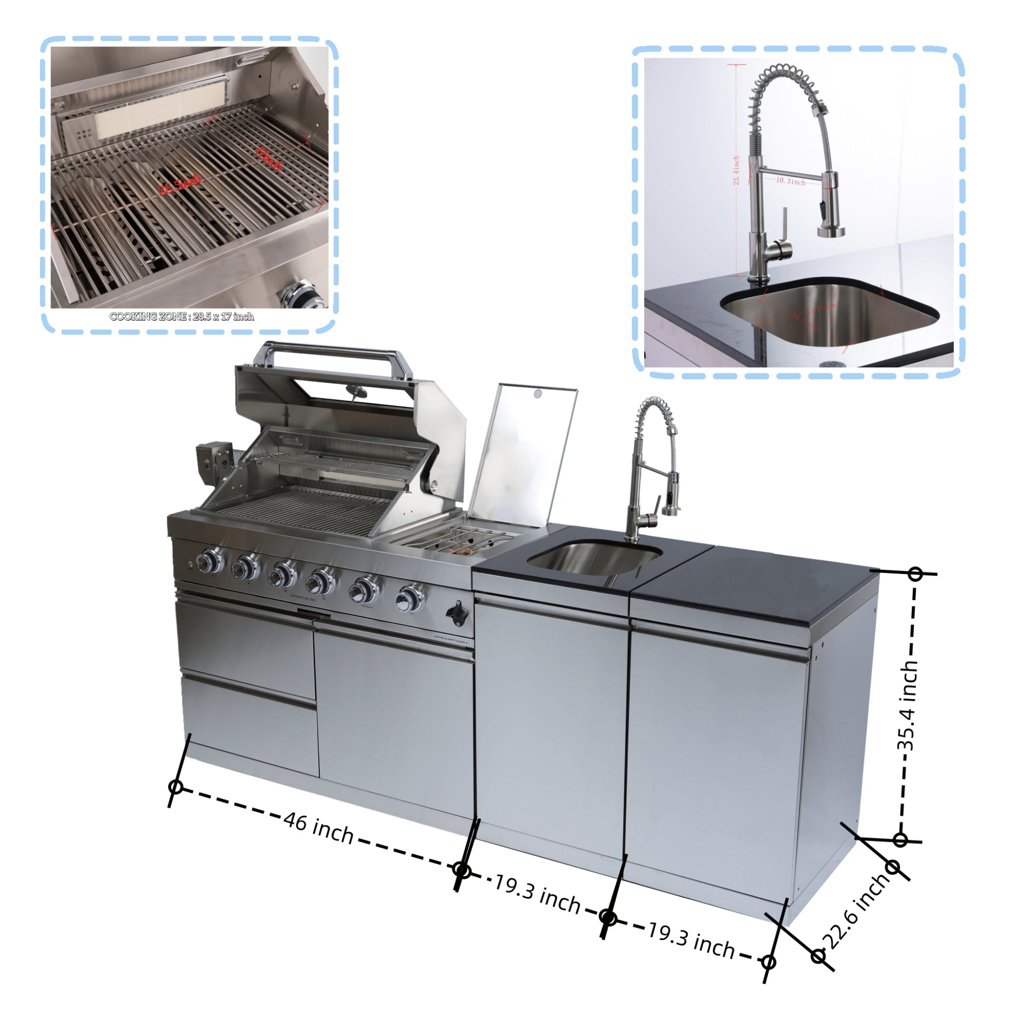 Castelle Flame Stainless Steel Outdoor BBQ Kitchen Island With 46-Inch 4-Burner 85K BTU Grill, Rotisserie Kit, And Cabinets (SAK93192) - We The Collective