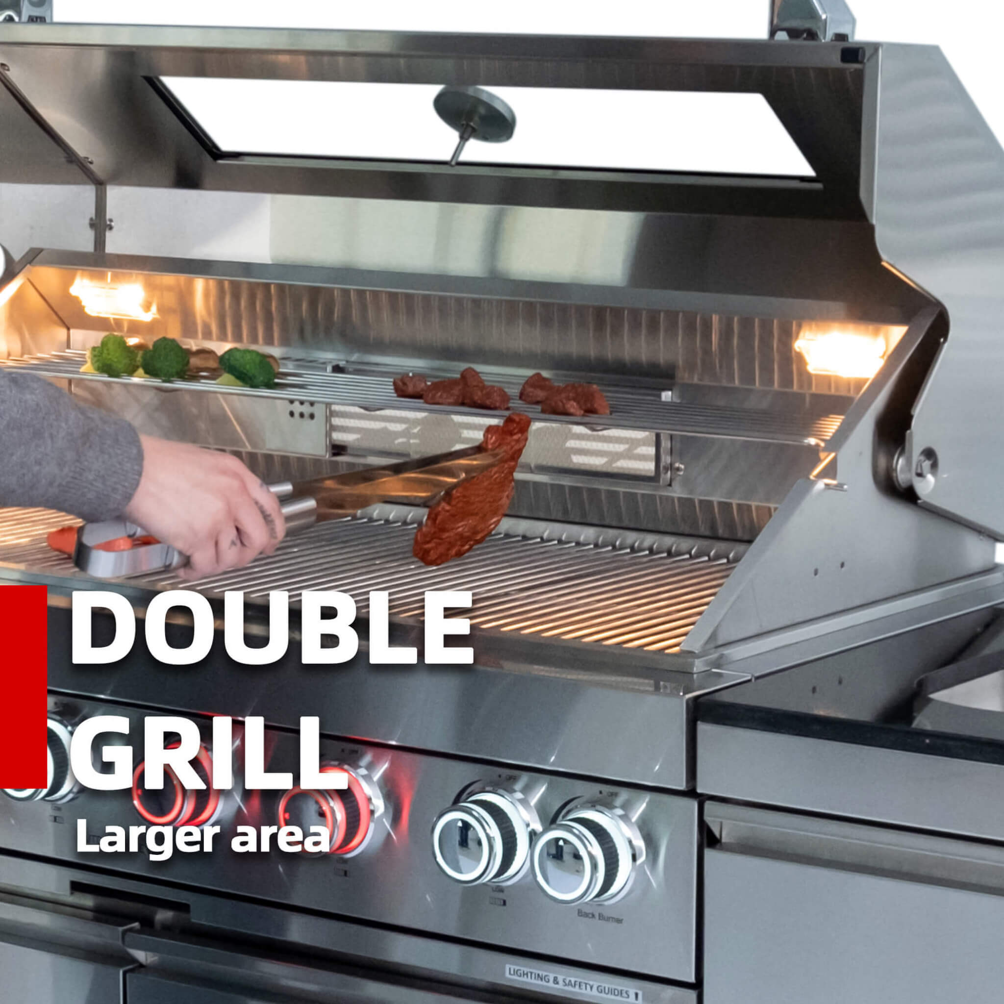 Castelle Flame Stainless Steel Outdoor BBQ Kitchen Island With 46-Inch 4-Burner 85K BTU Grill, Rotisserie Kit, And Cabinets (SAK93192) - We The Collective