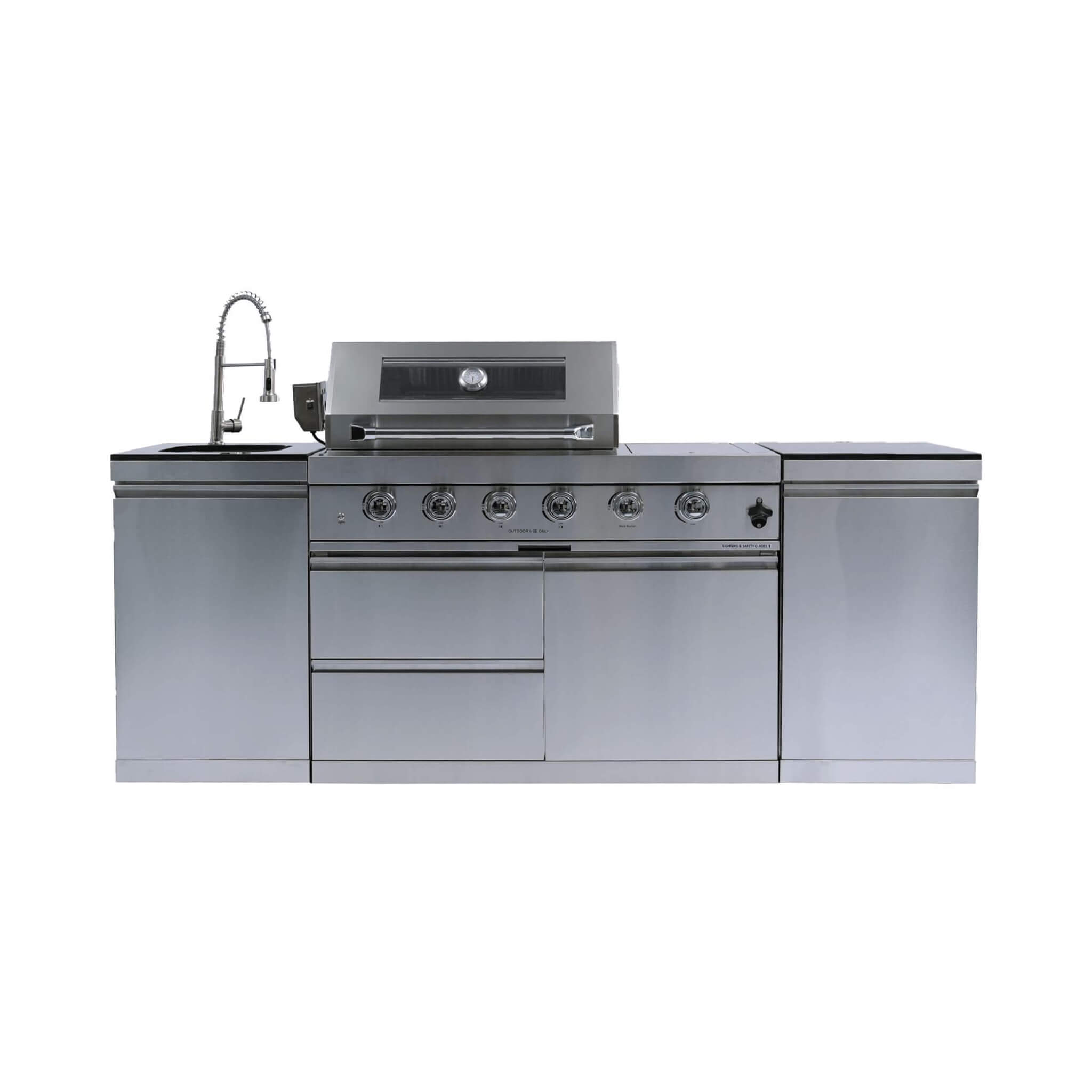 Castelle Flame Stainless Steel Outdoor BBQ Kitchen Island With 46-Inch 4-Burner 85K BTU Grill, Rotisserie Kit, And Cabinets (SAK93192) - We The Collective