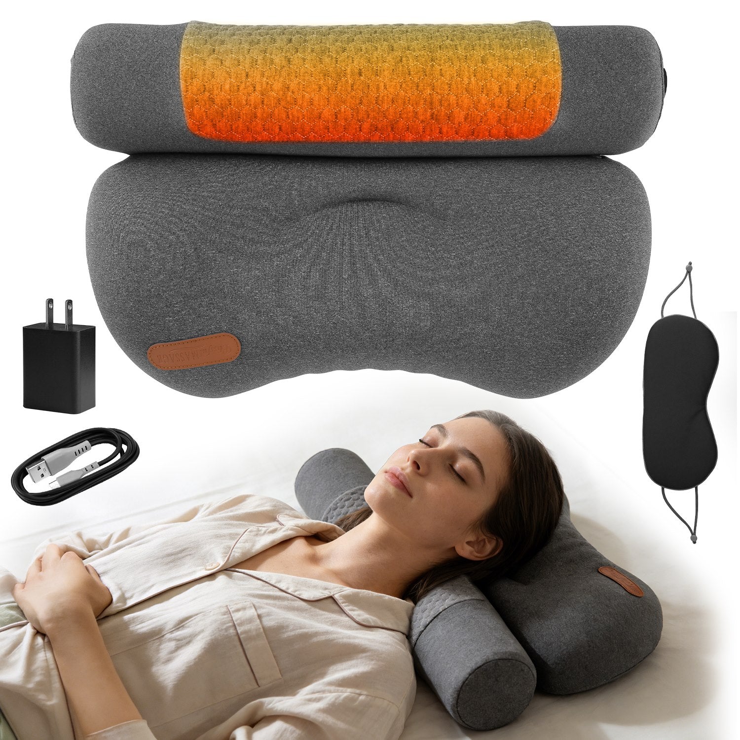 USB Heated Neck Pillow Zero Pressure Memory Foam Cervical Neck Pillow Heated Bed Pillow with Eye Mask Adapter for Pain Relief - OVERLANDERS Outfitter