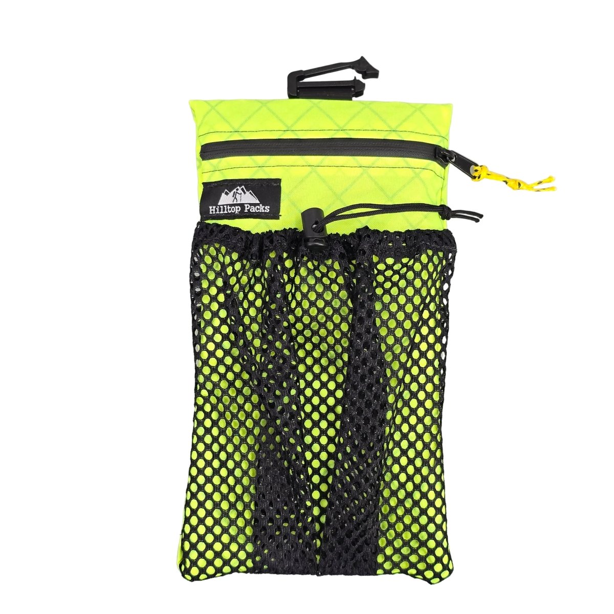 Hilltop Packs cell phone shoulder pouch with shoulder strap mount and zipper, showcasing its compact design and functionality.